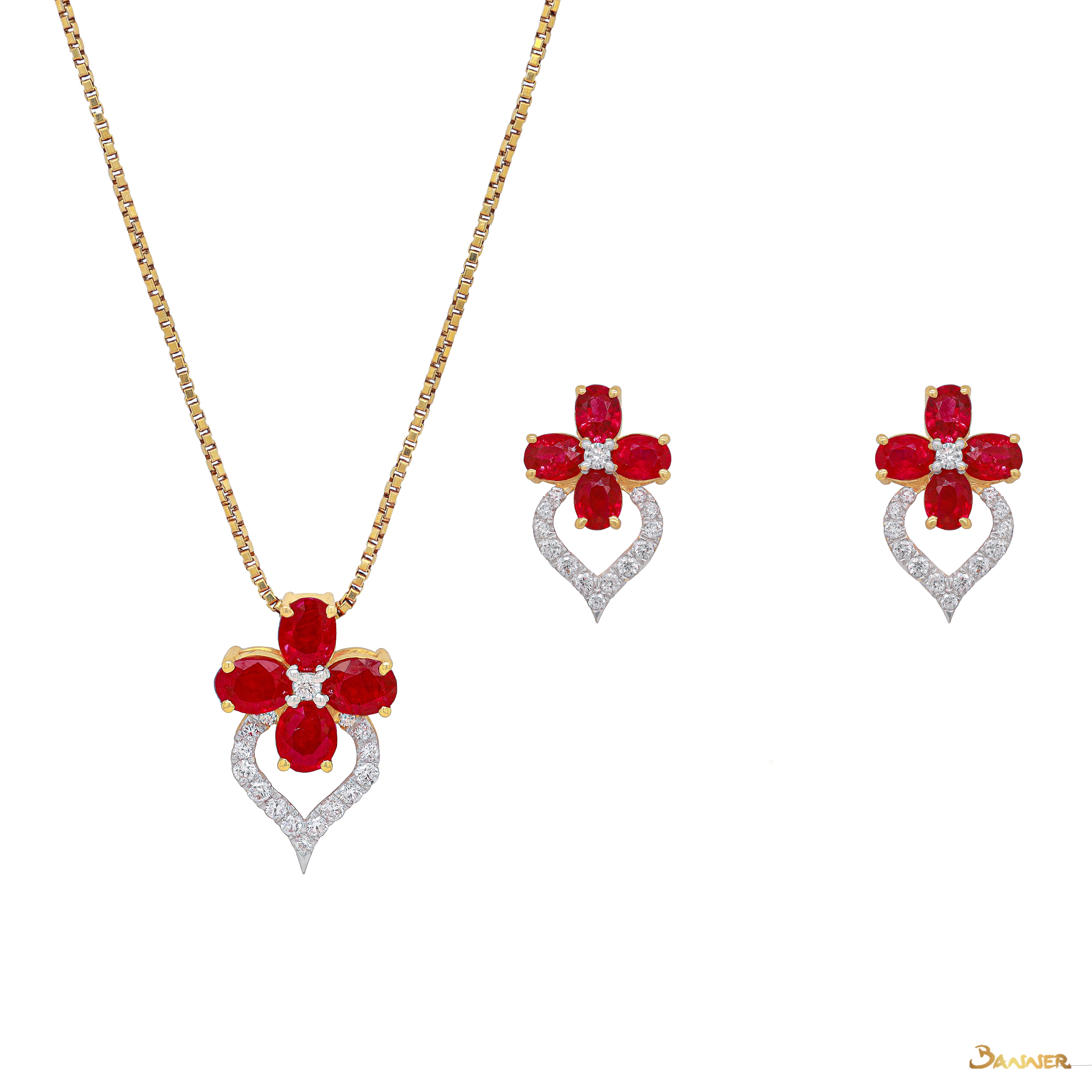 Ruby and Diamond Floral Set