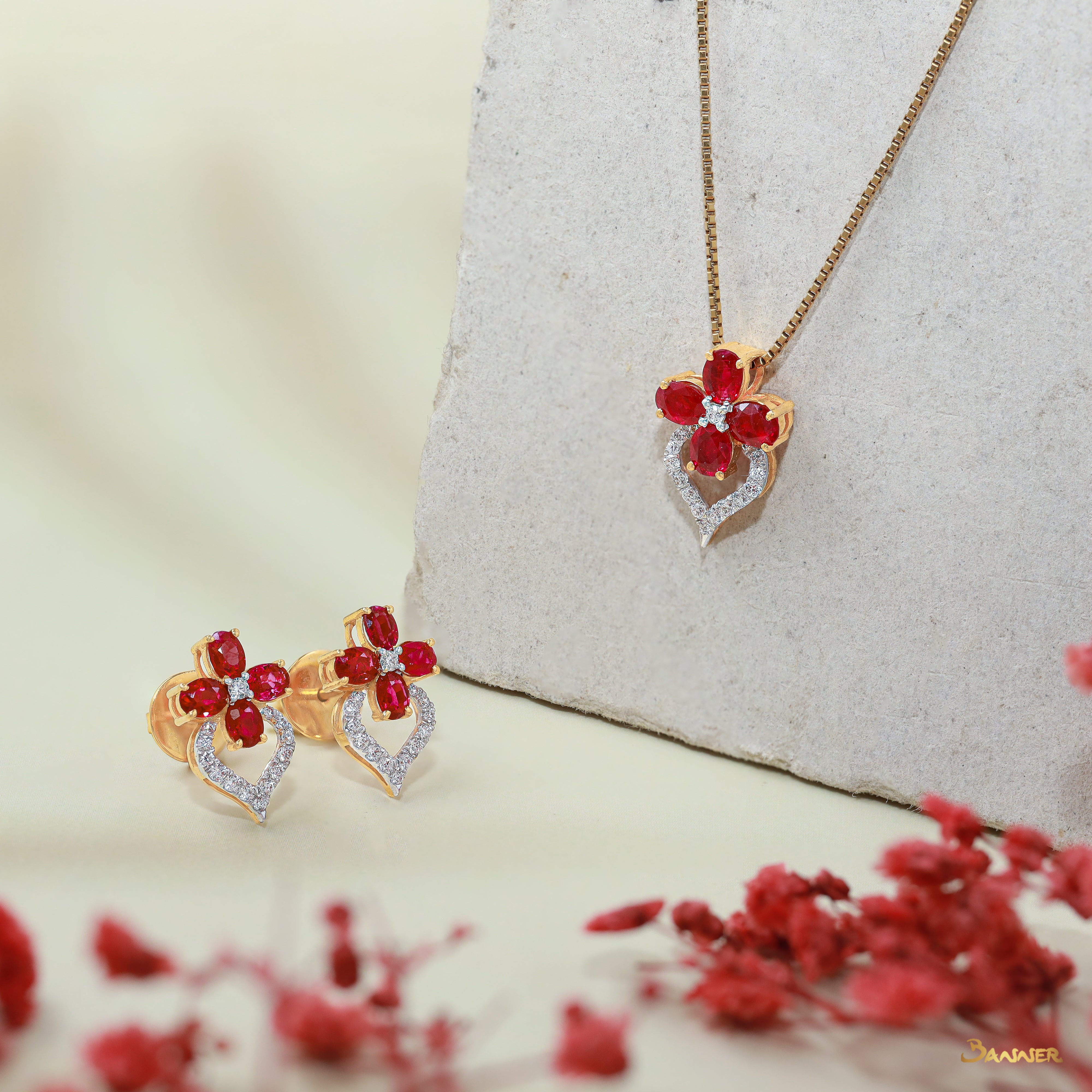 Ruby and Diamond Floral Set