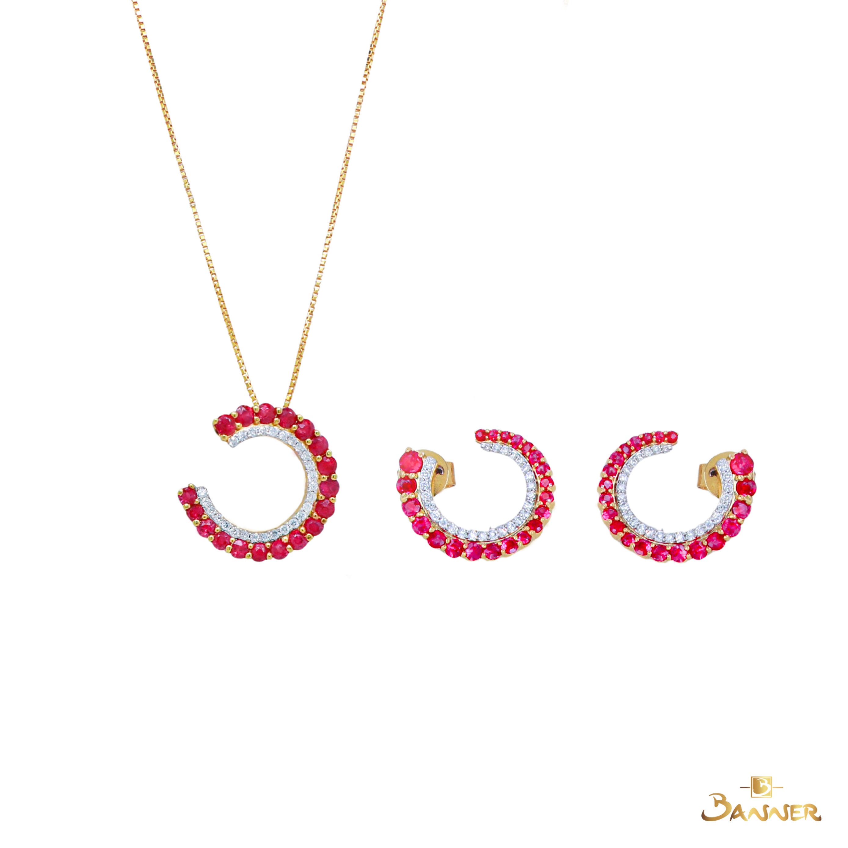 Ruby and Diamond Crescent Set