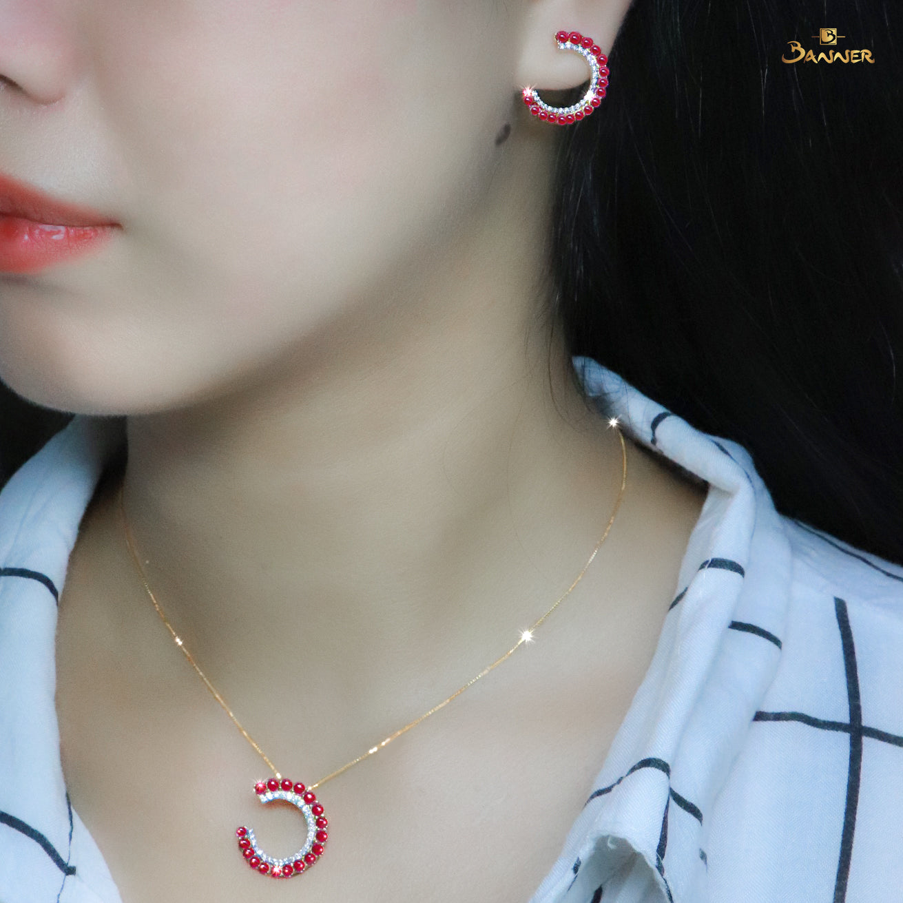 Ruby and Diamond Crescent Set