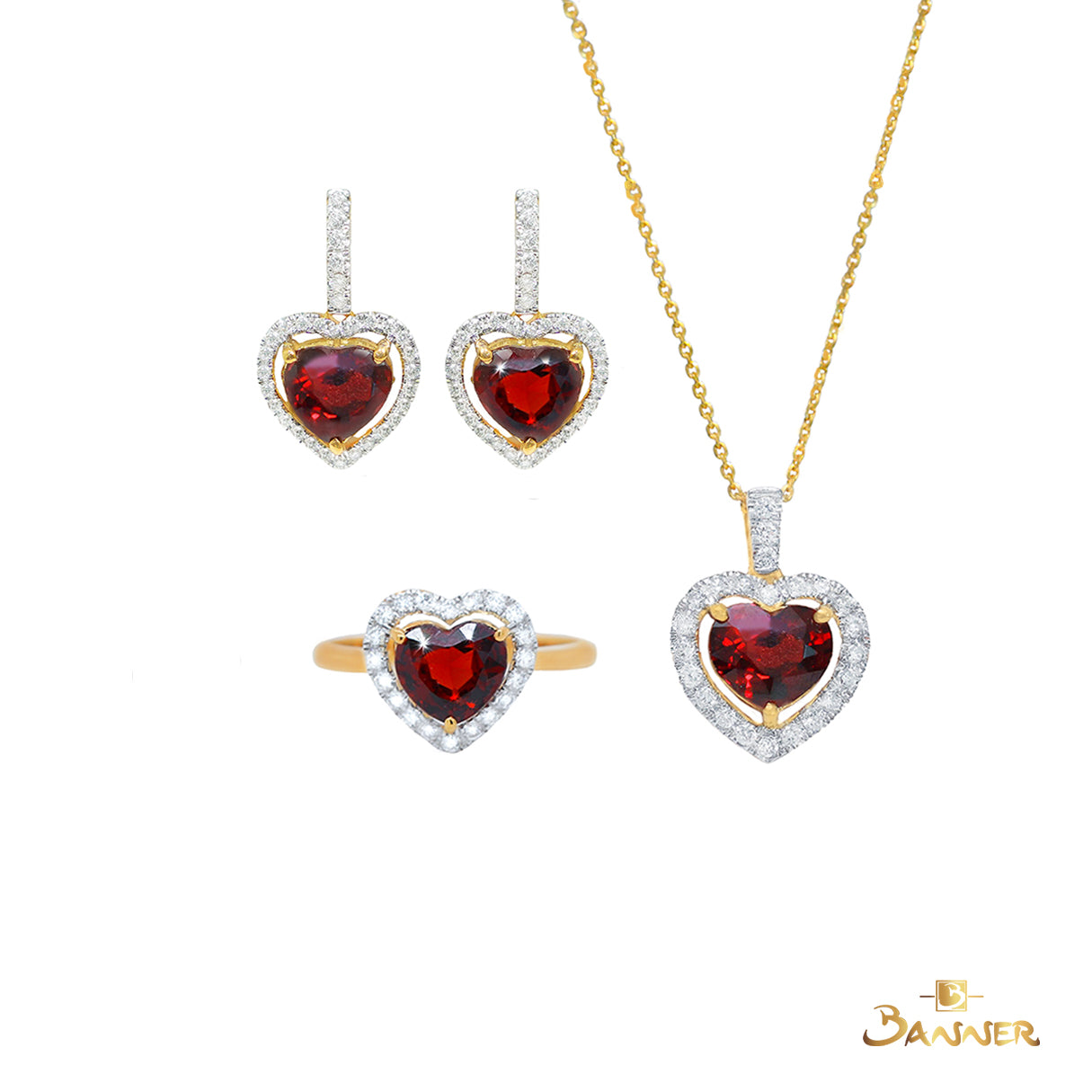 Garnet and Diamond Heart Set..