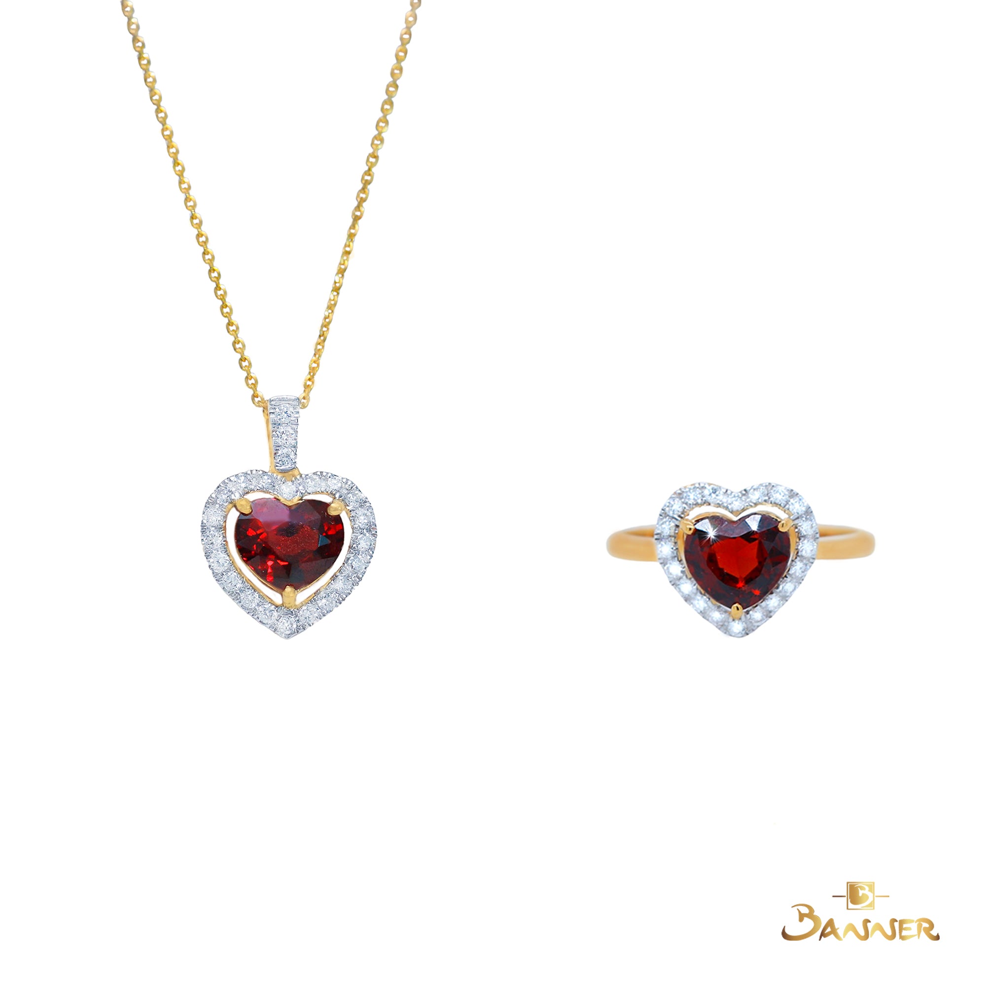 Garnet and Diamond Heart Set