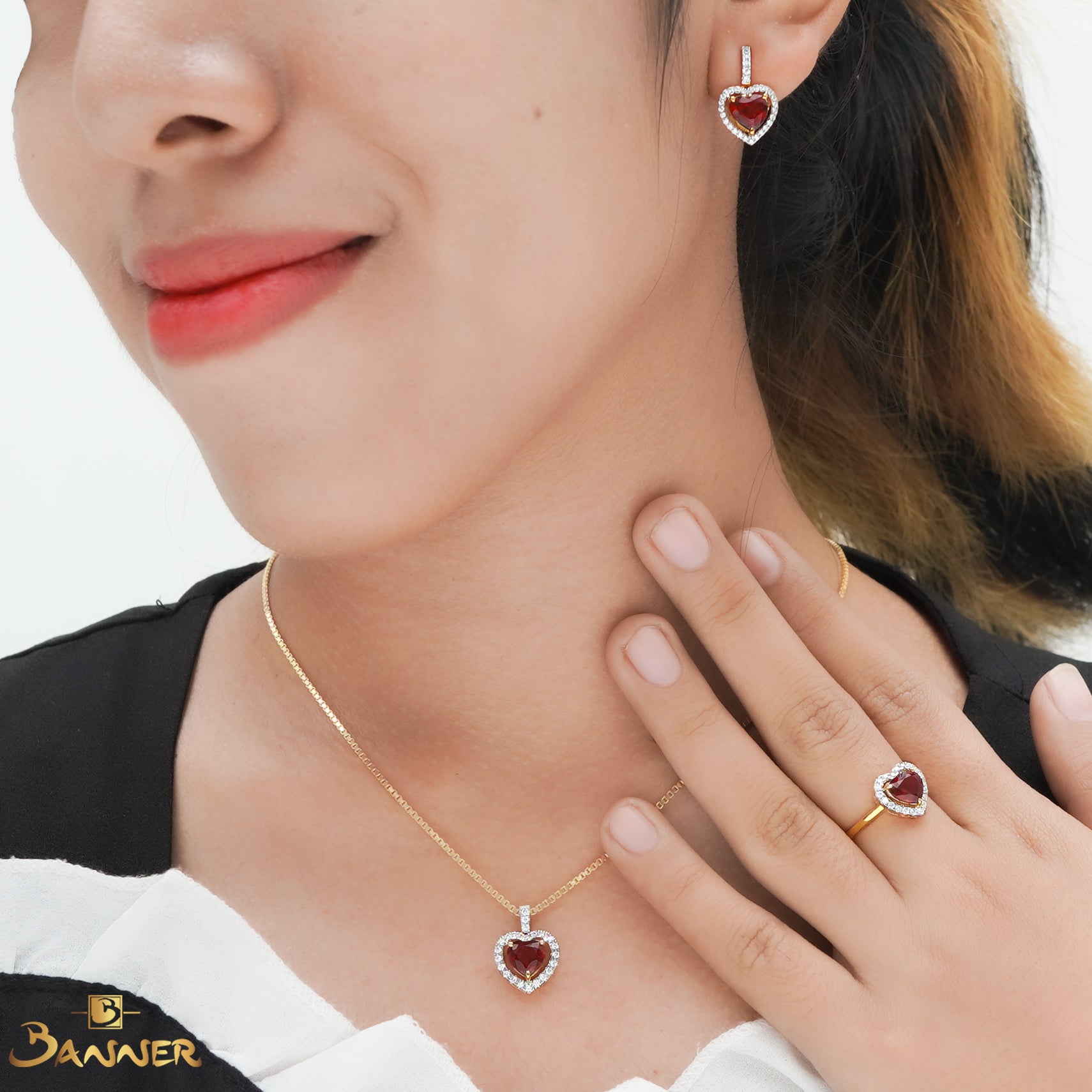 Garnet and Diamond Heart Set..