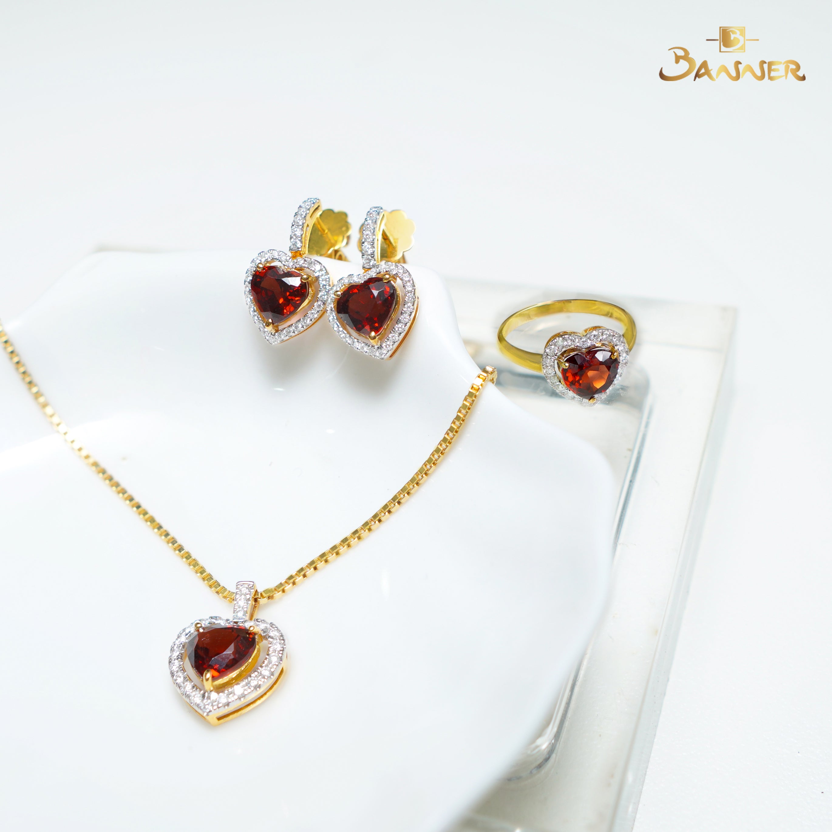 Garnet and Diamond Heart Set..