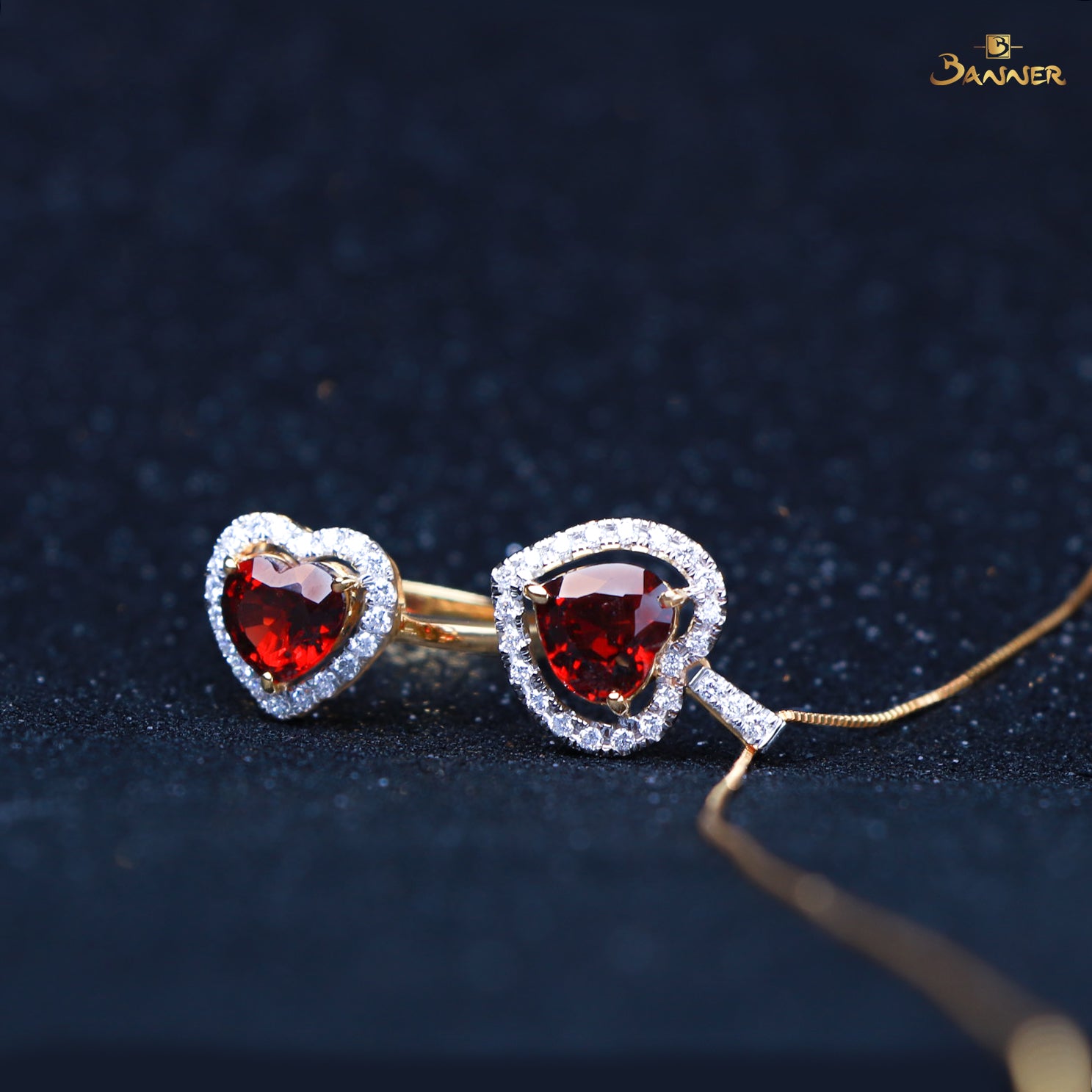 Garnet and Diamond Heart Set