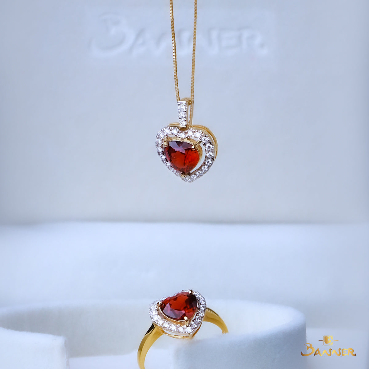 Garnet and Diamond Heart Set