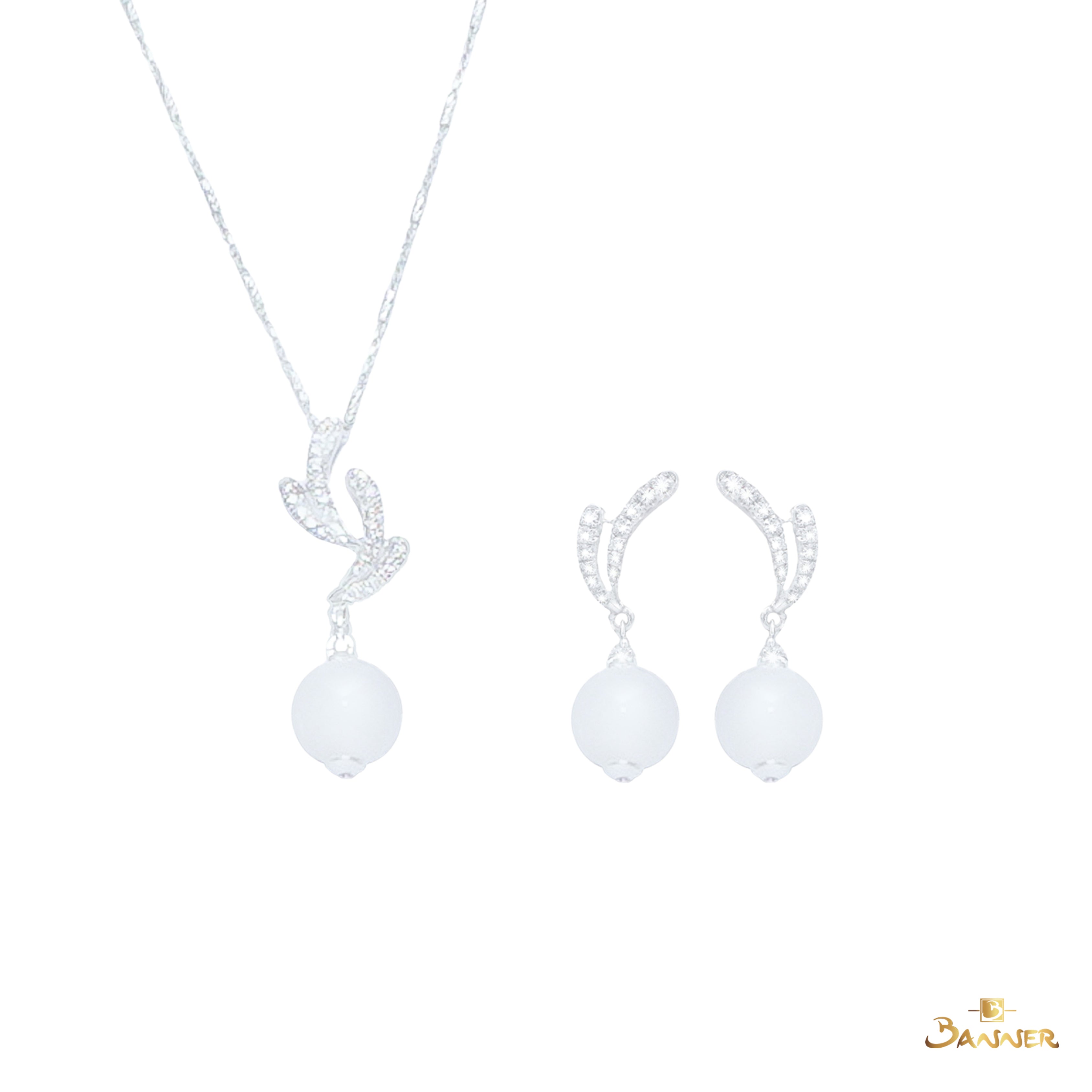 White Jade and Diamond Reindeer Set