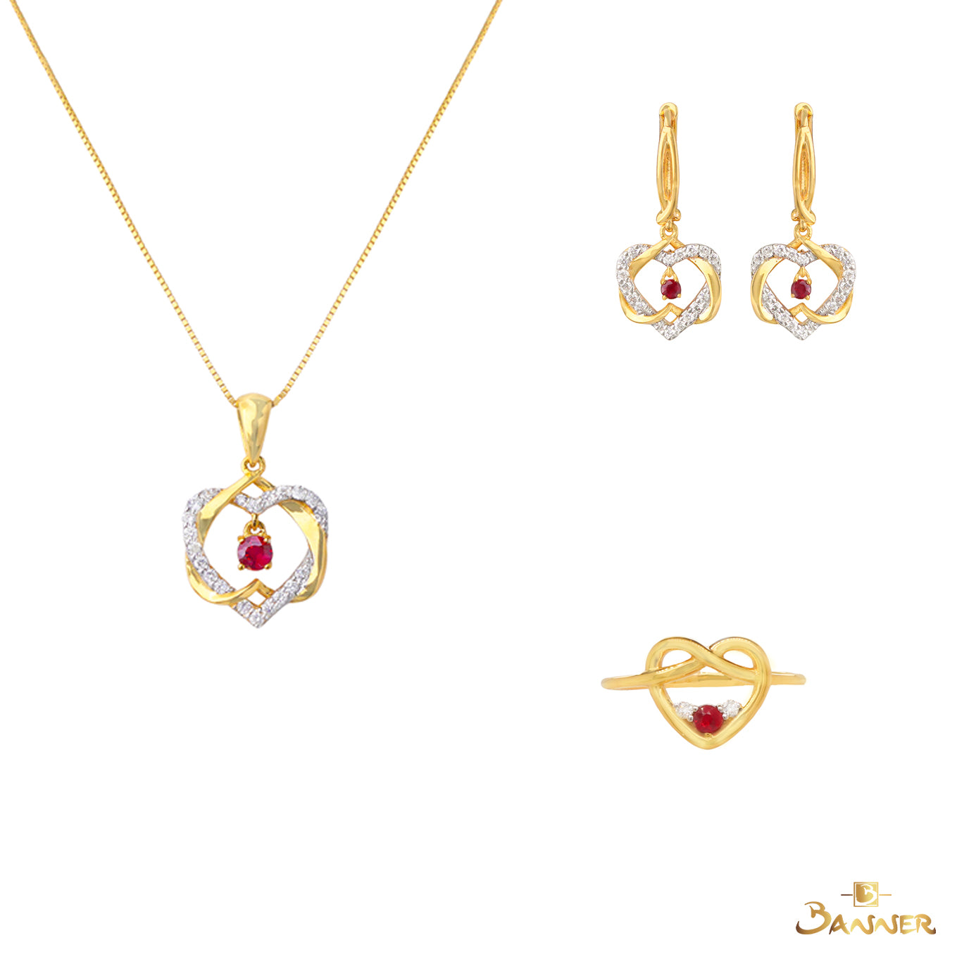 Ruby and Diamond Heart Set