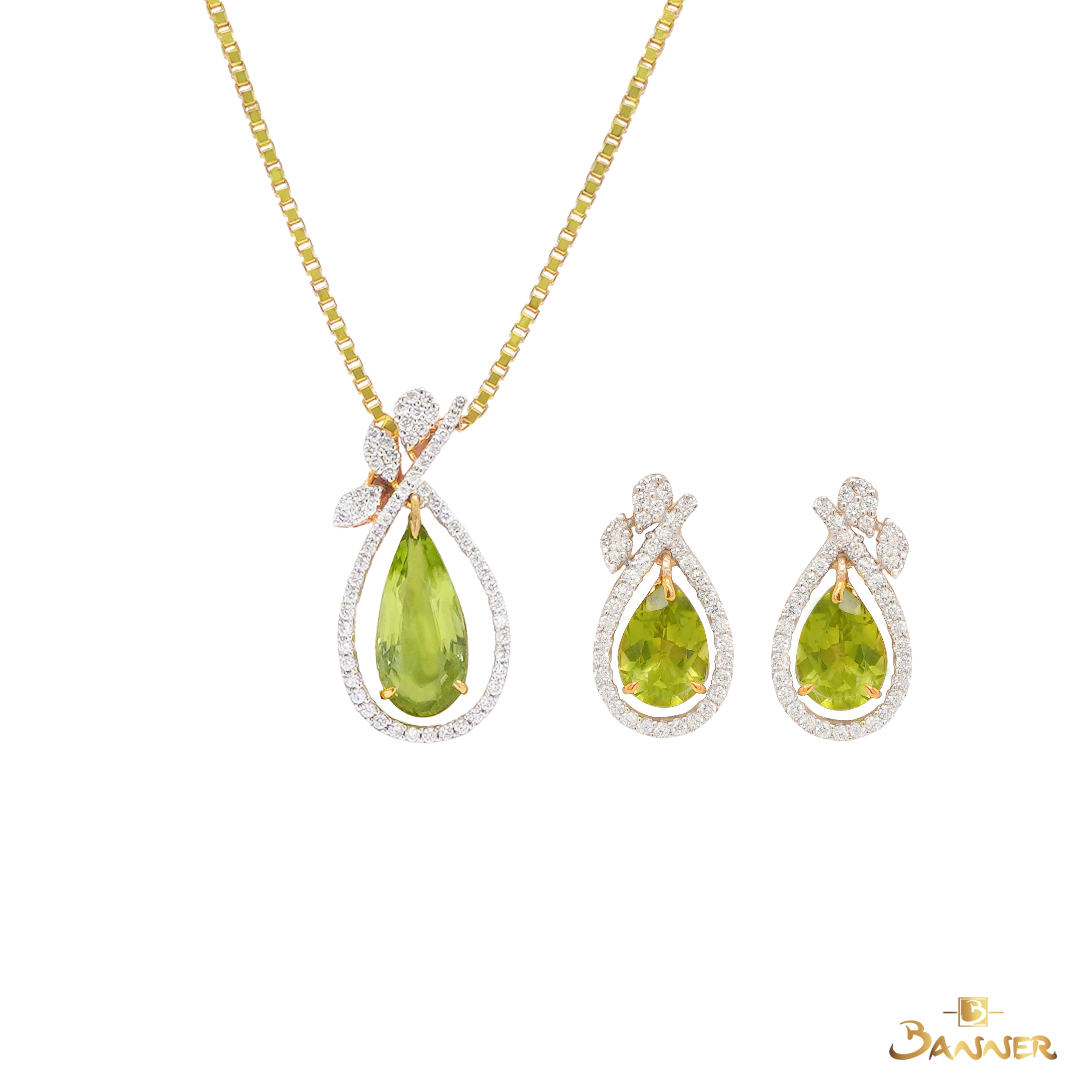 Peridot and Diamond Drop Set