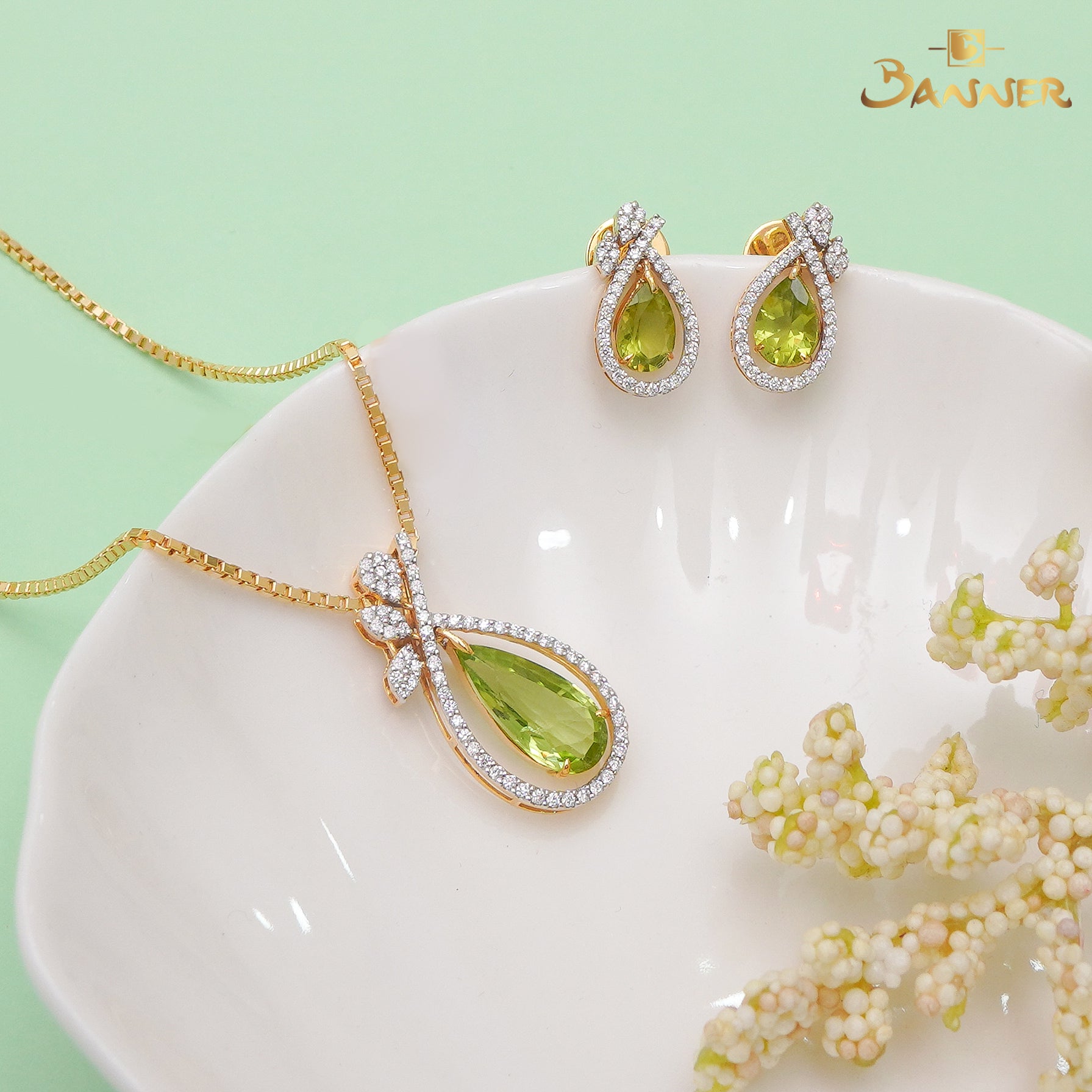 Peridot and Diamond Drop Set