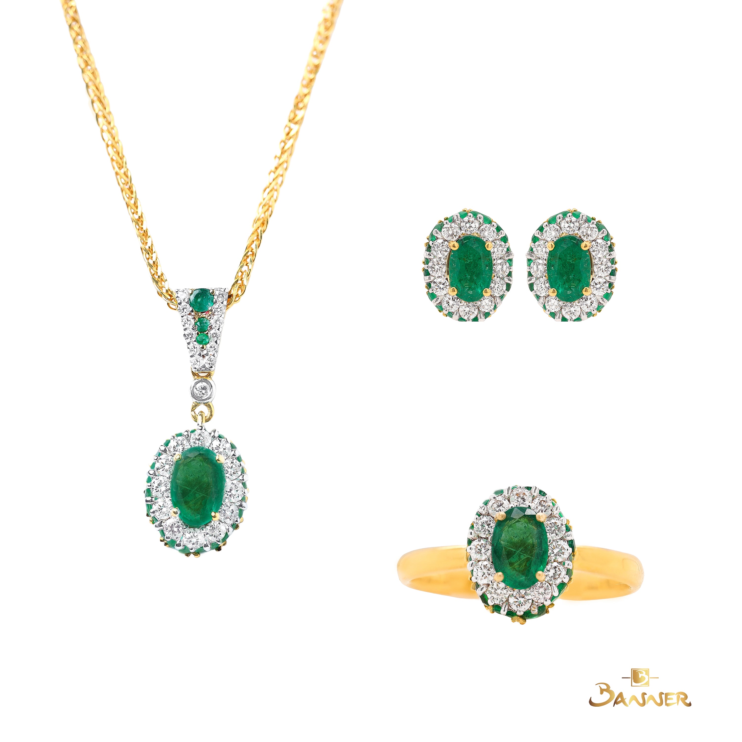 Emerald and Diamond Dahlia Set