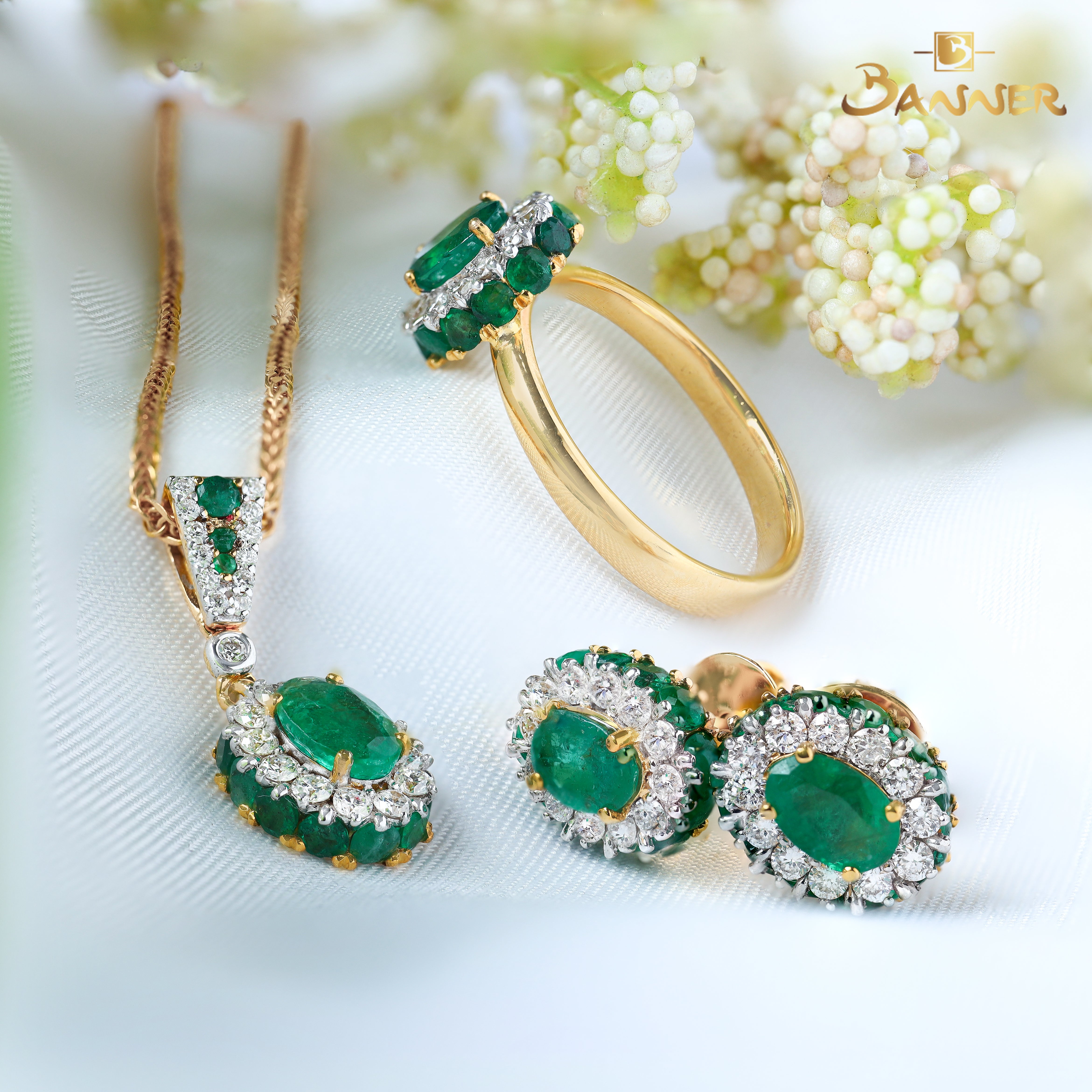 Emerald and Diamond Dahlia Set