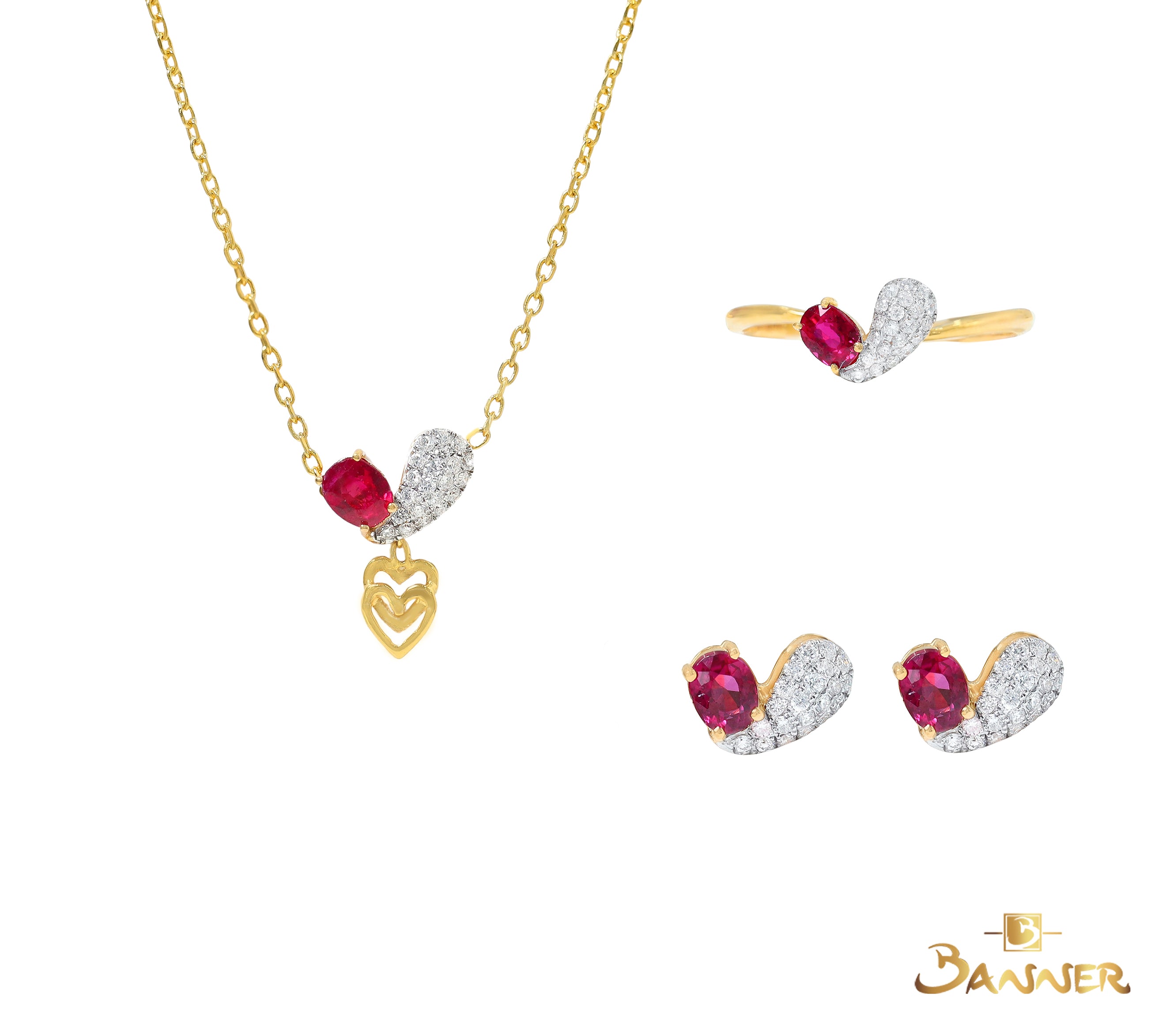 Ruby and Diamond Heart Set