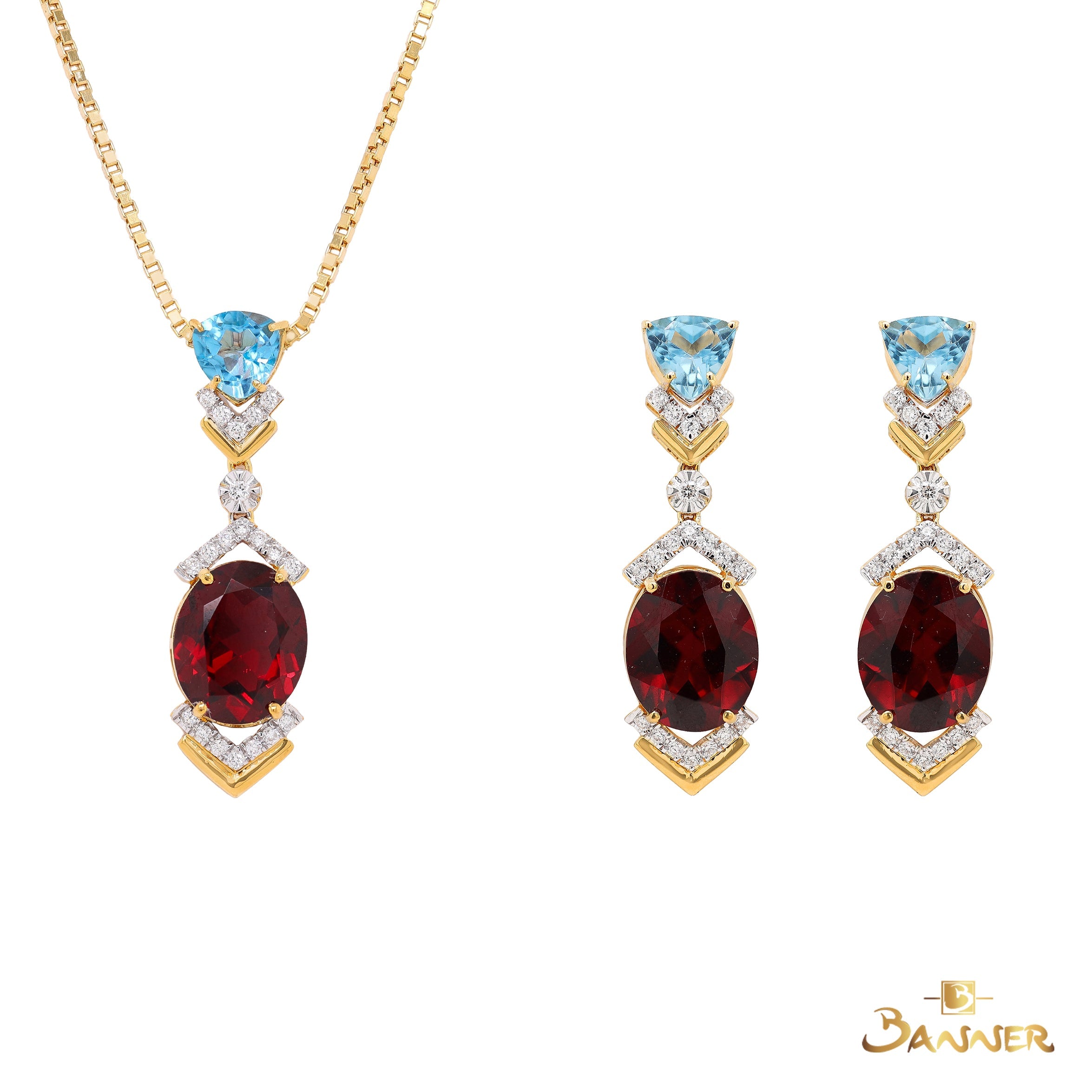 Garnet , Blue Topaz and Diamond Crystalis Set