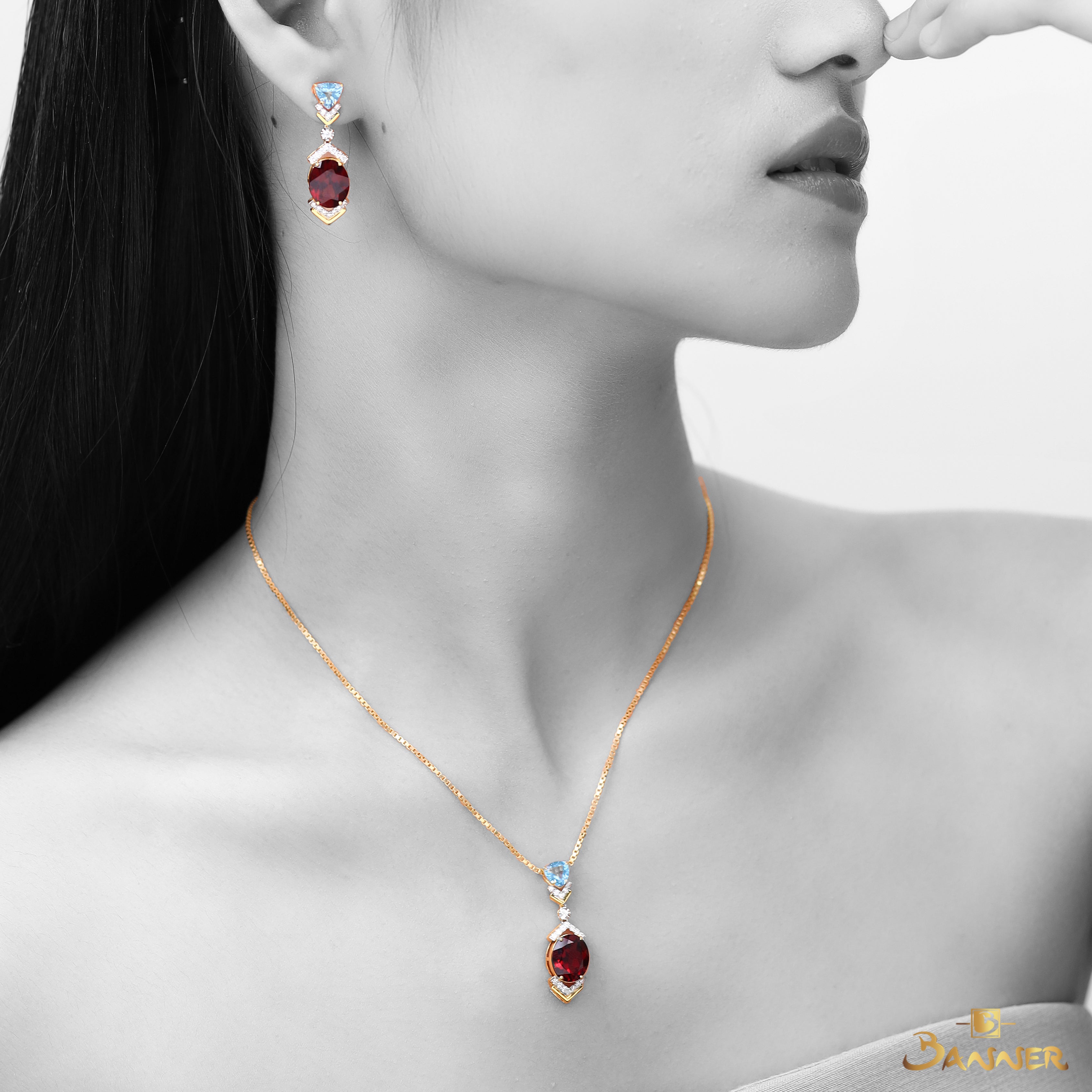 Garnet , Blue Topaz and Diamond Crystalis Set