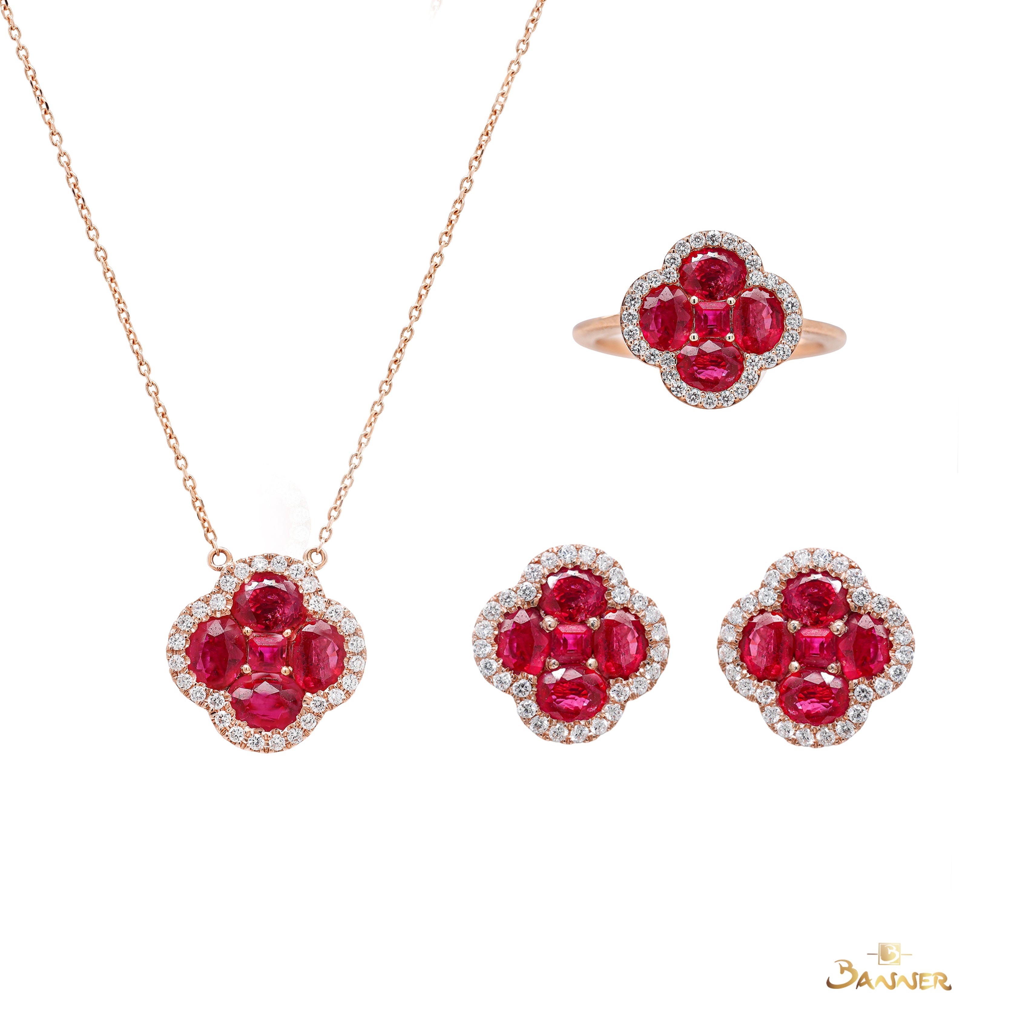 Ruby and Diamond Clover Set