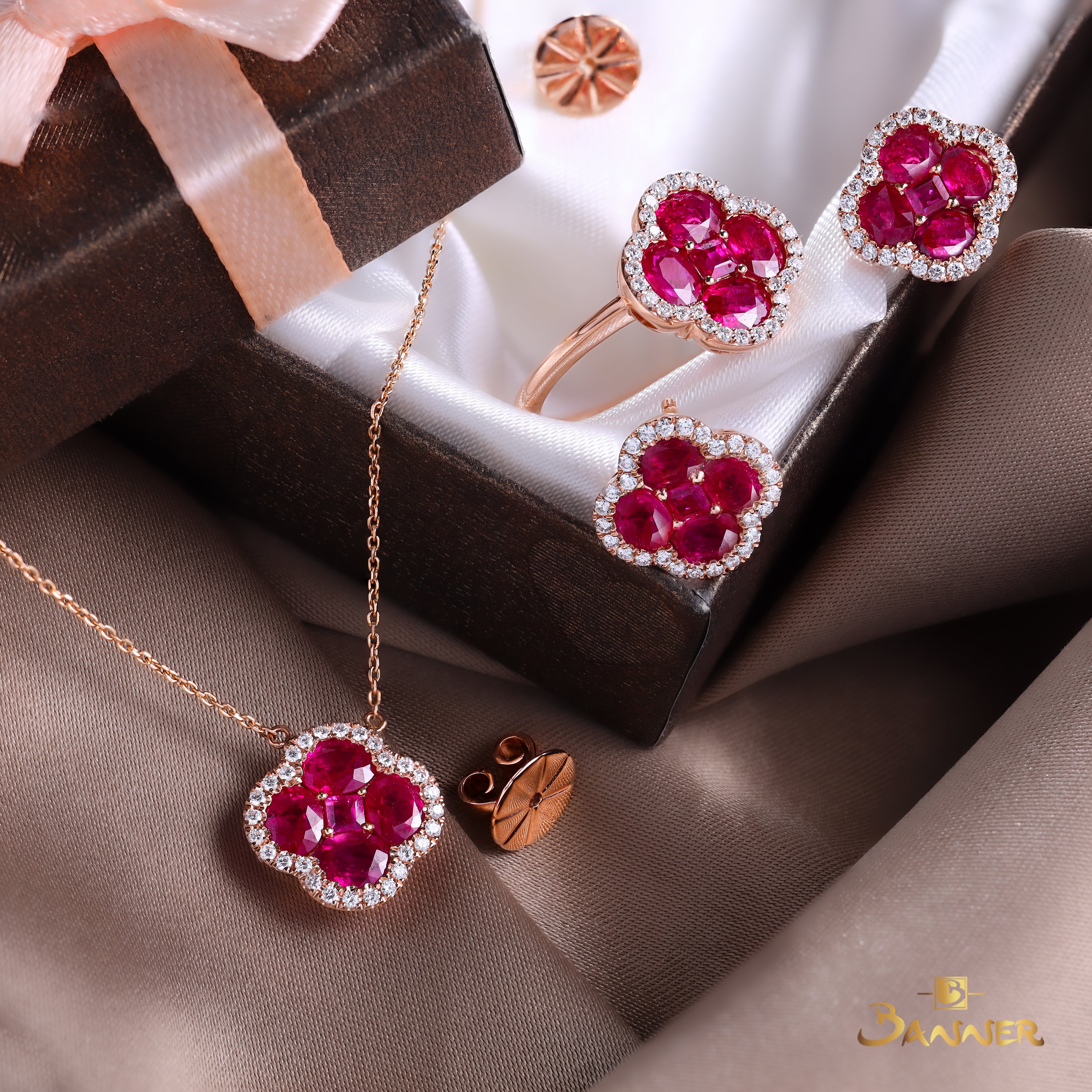 Ruby and Diamond Clover Set