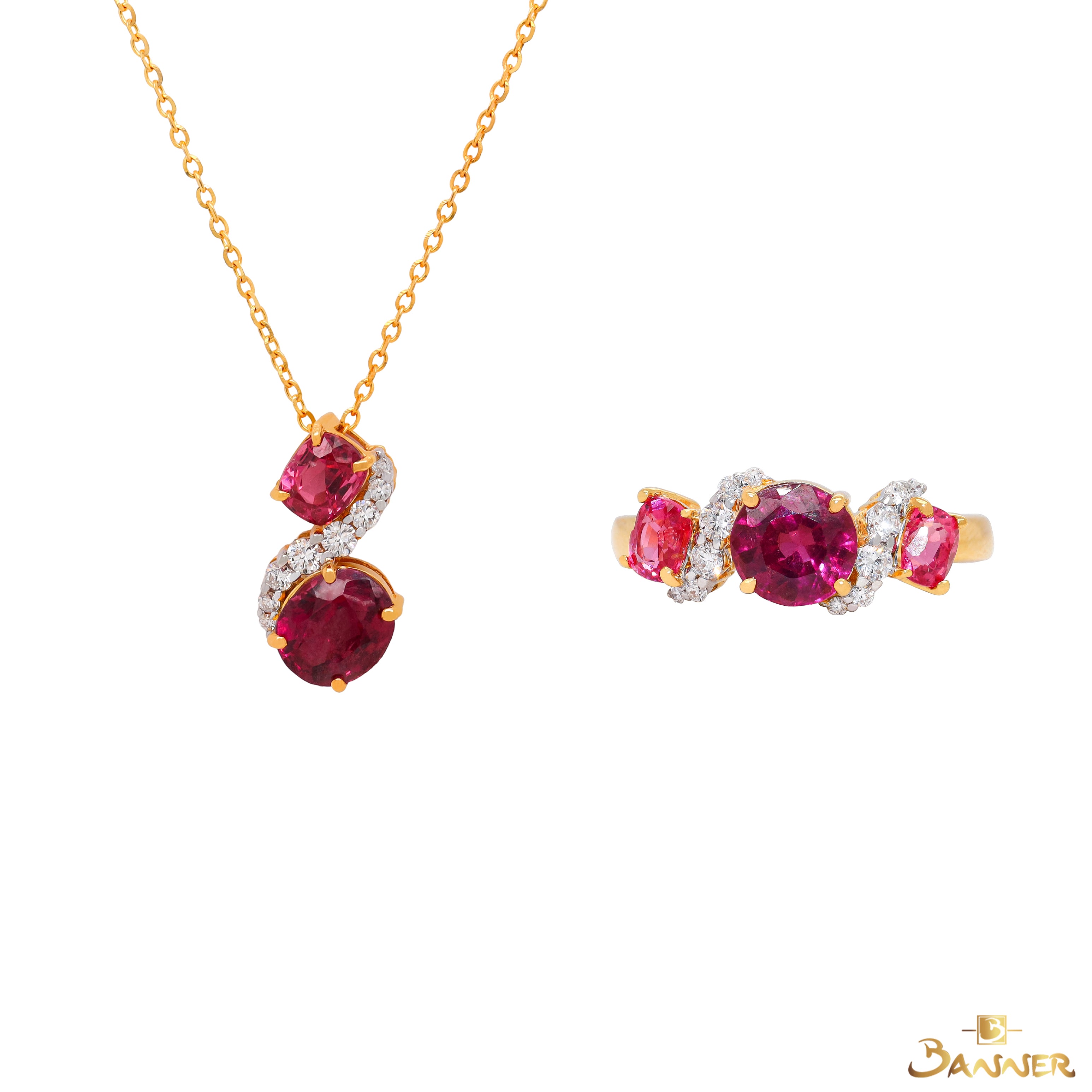 Pink Spinel and Diamond Twist Set