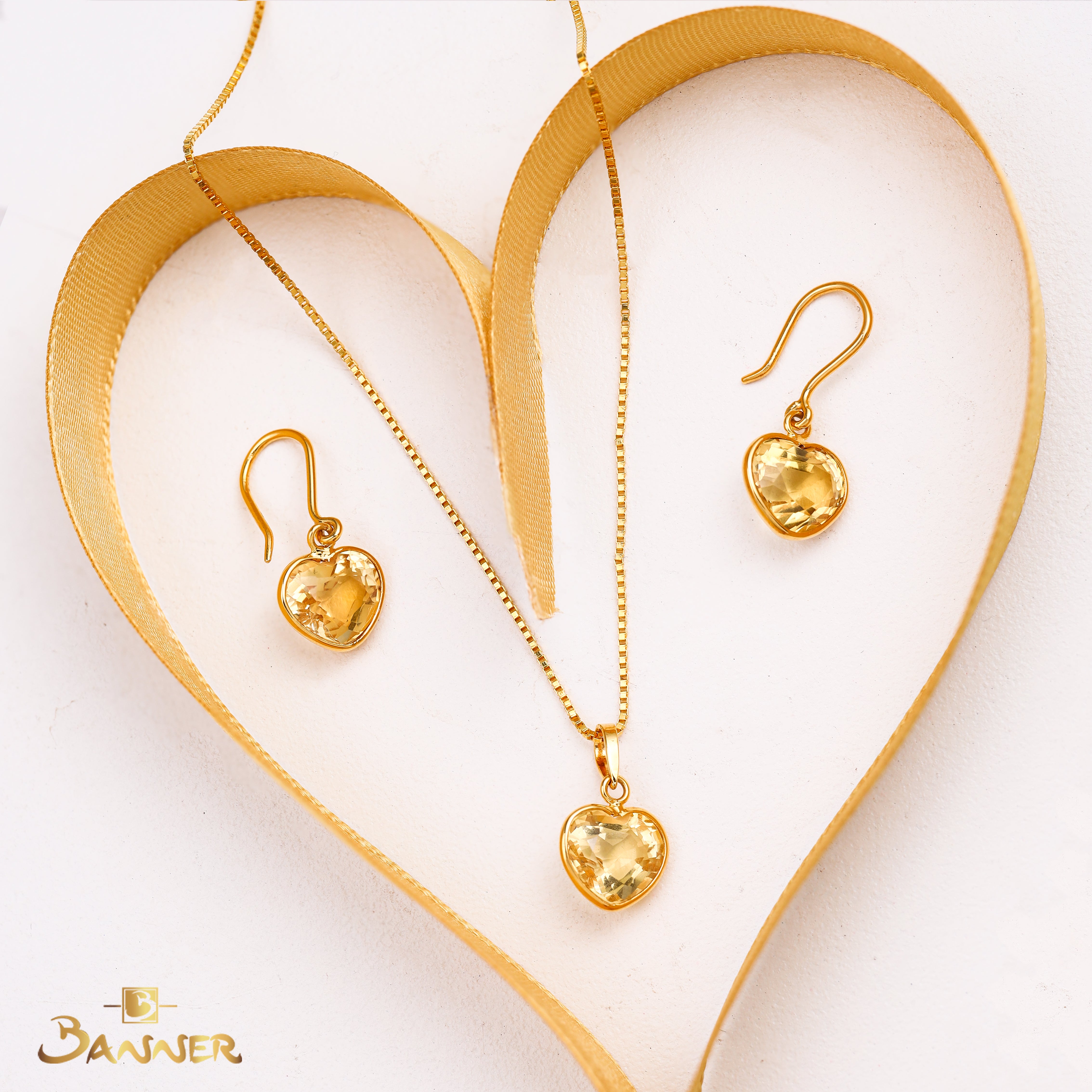 Citrine Heart Dangle Set