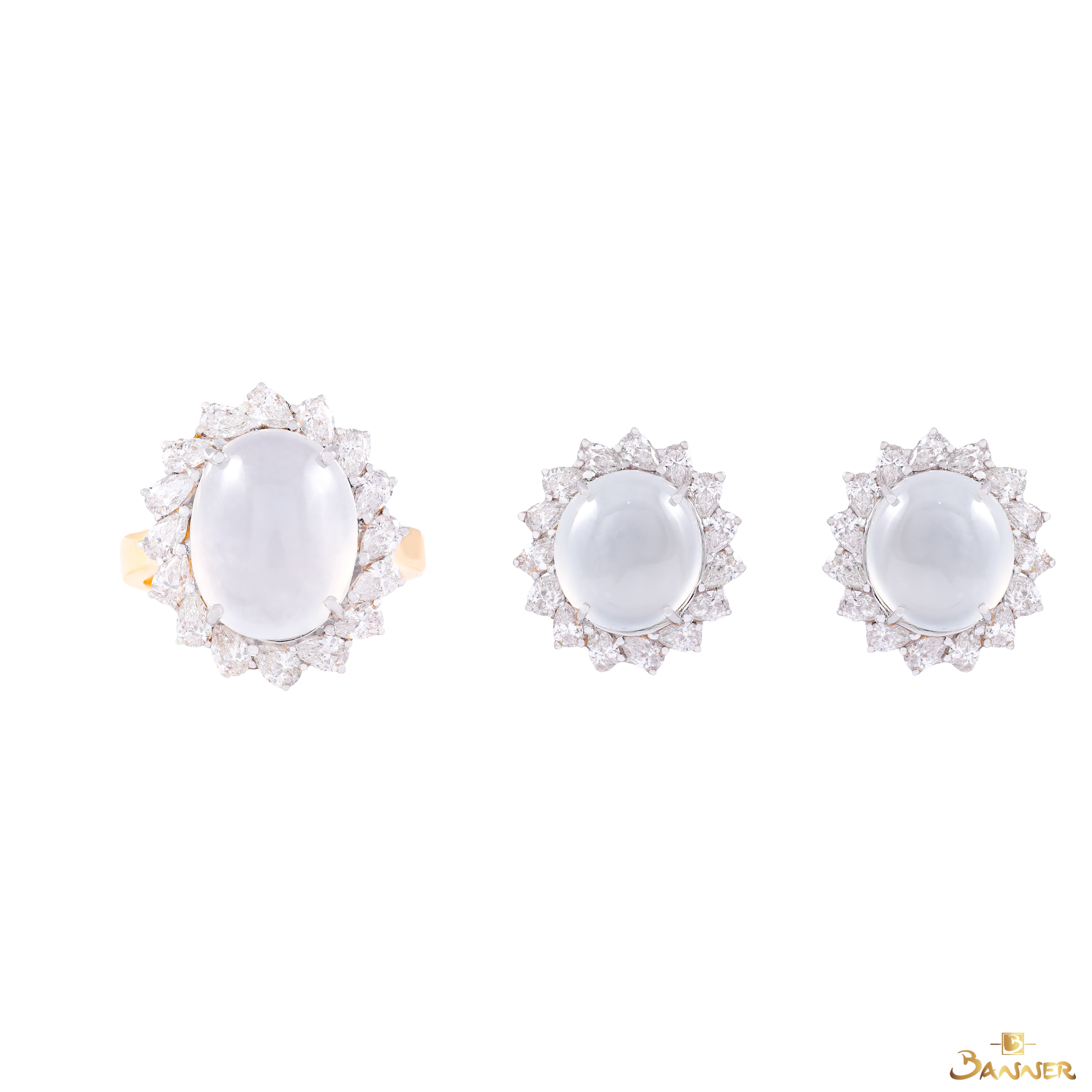 White Jade and Diamond Halo Set