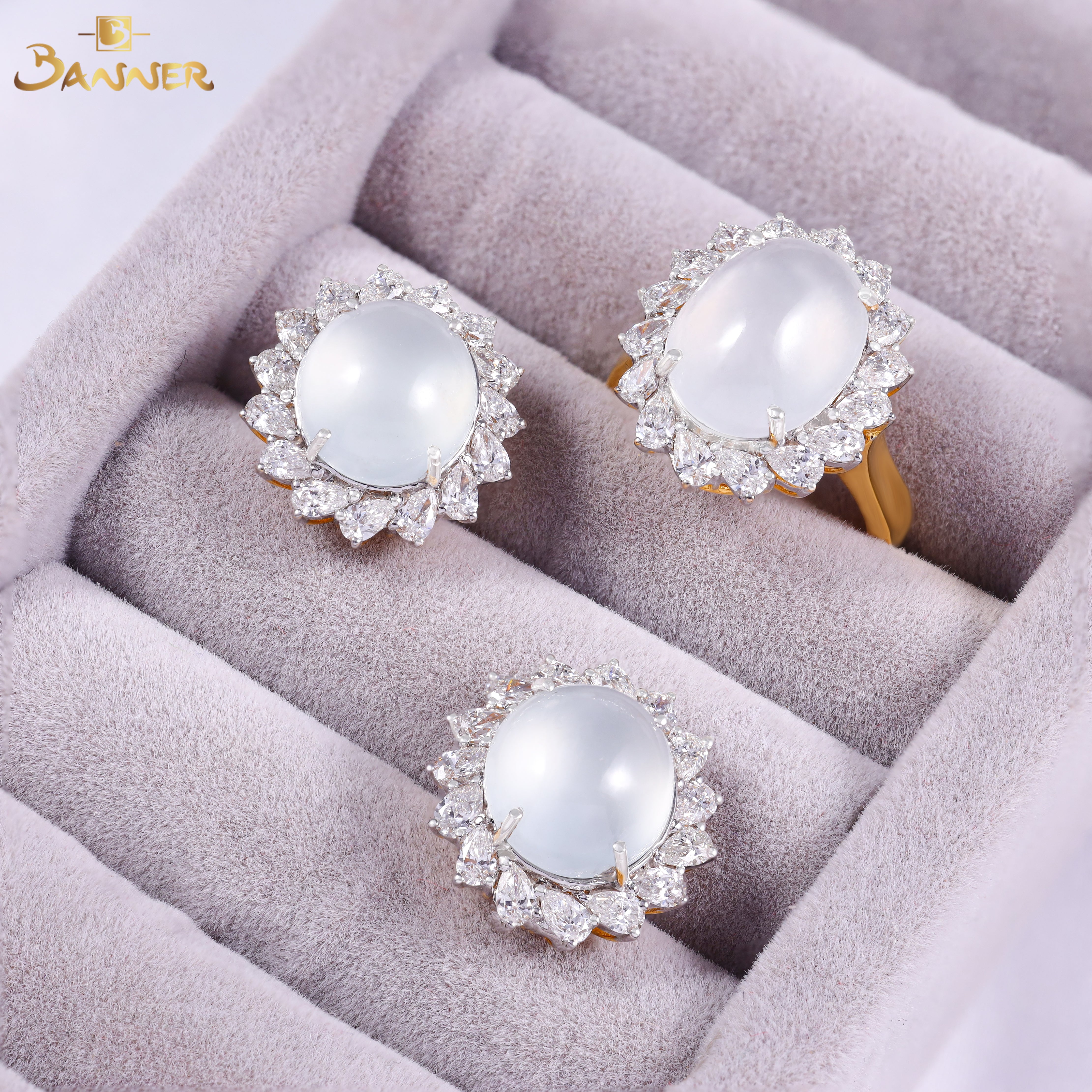White Jade and Diamond Halo Set