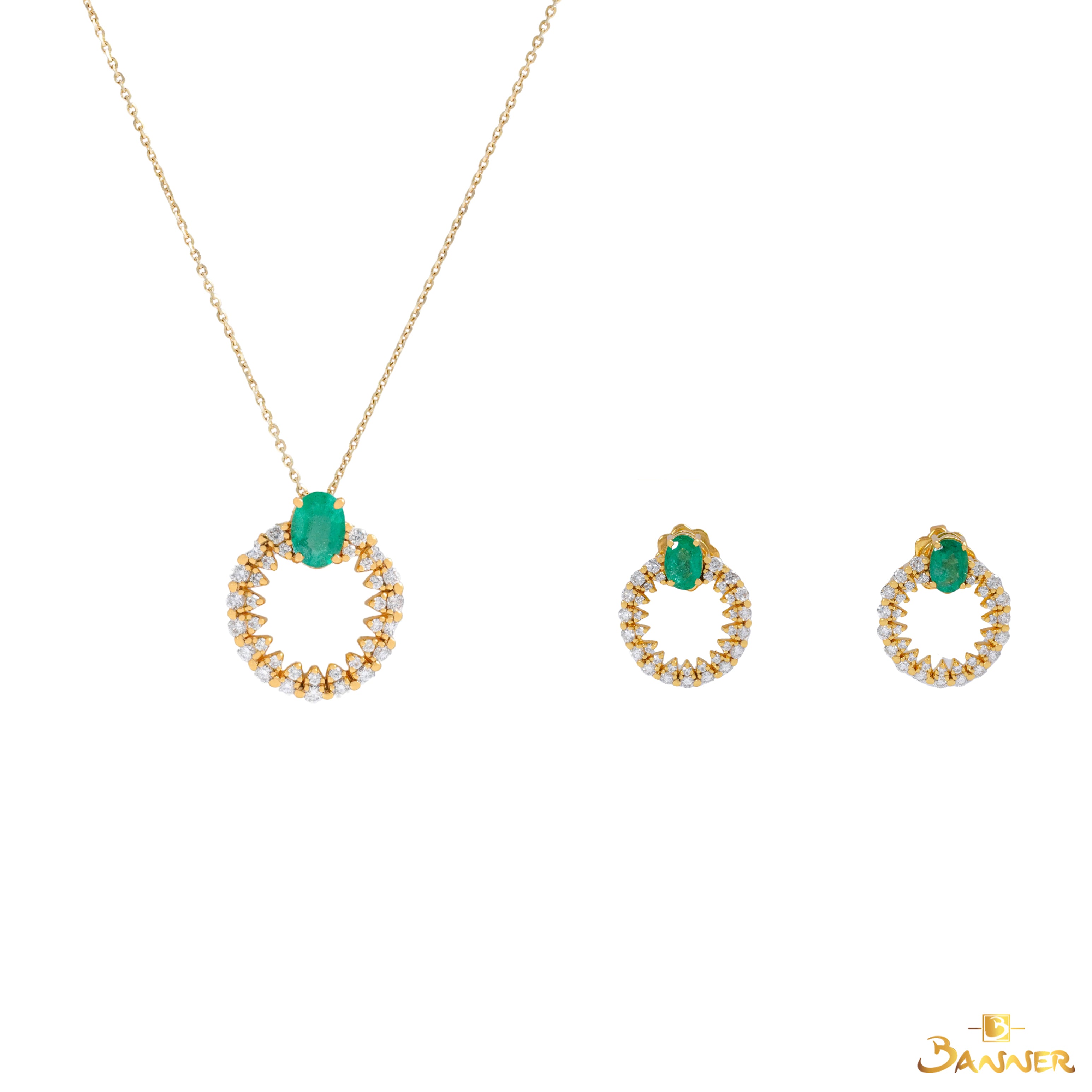Emerald and Diamond Circle Set