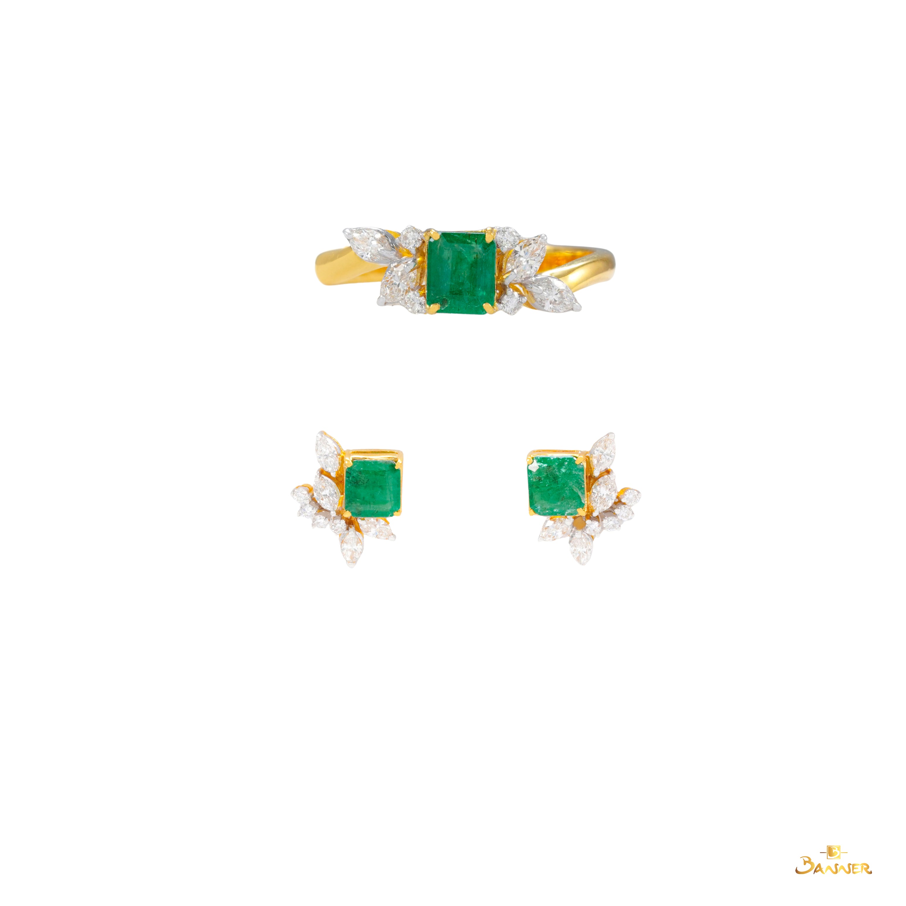 Emerald and Diamond Cluster Set