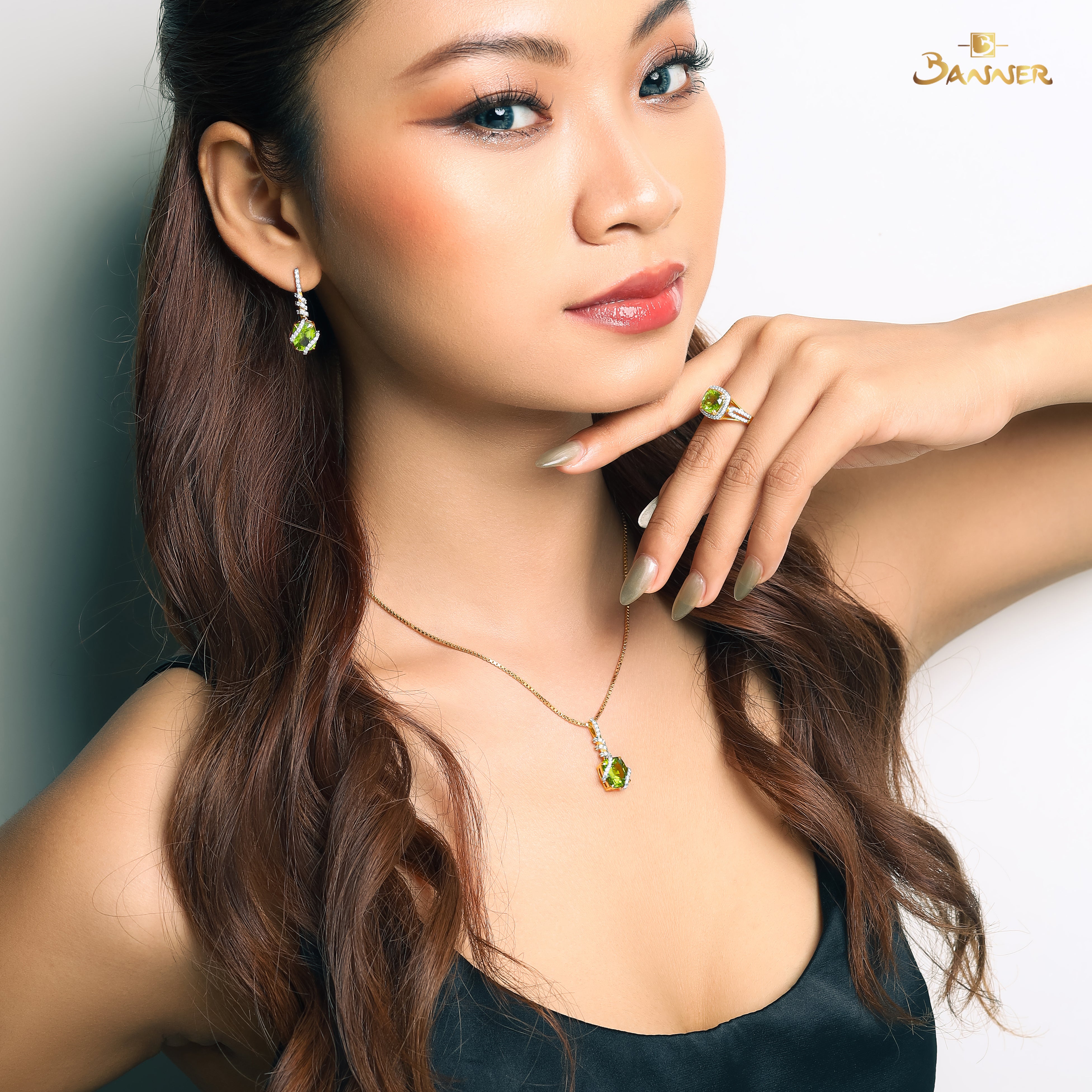 Peridot and Diamond Spiral Set