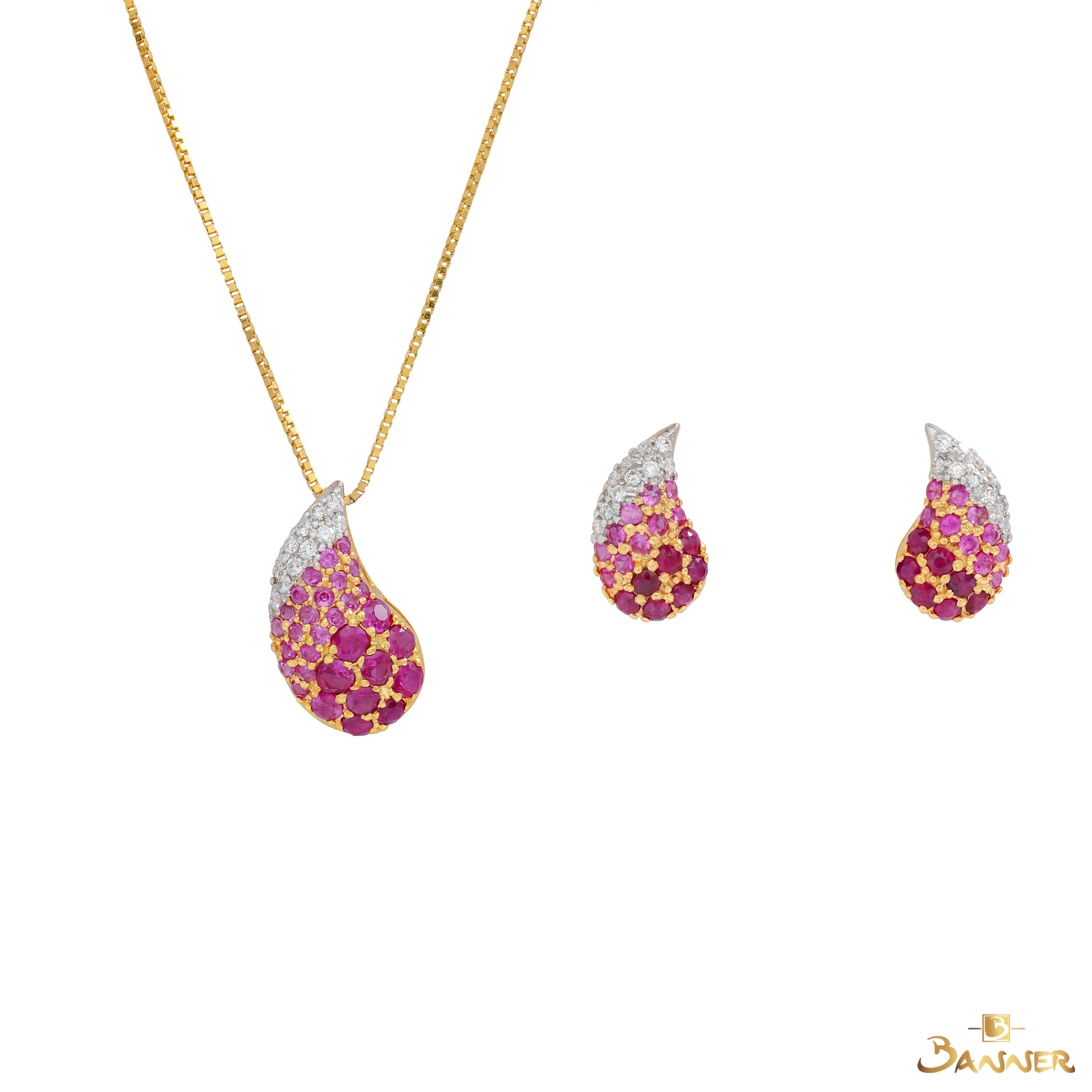 Ruby,Pink Sapphire and Diamond Drop Set