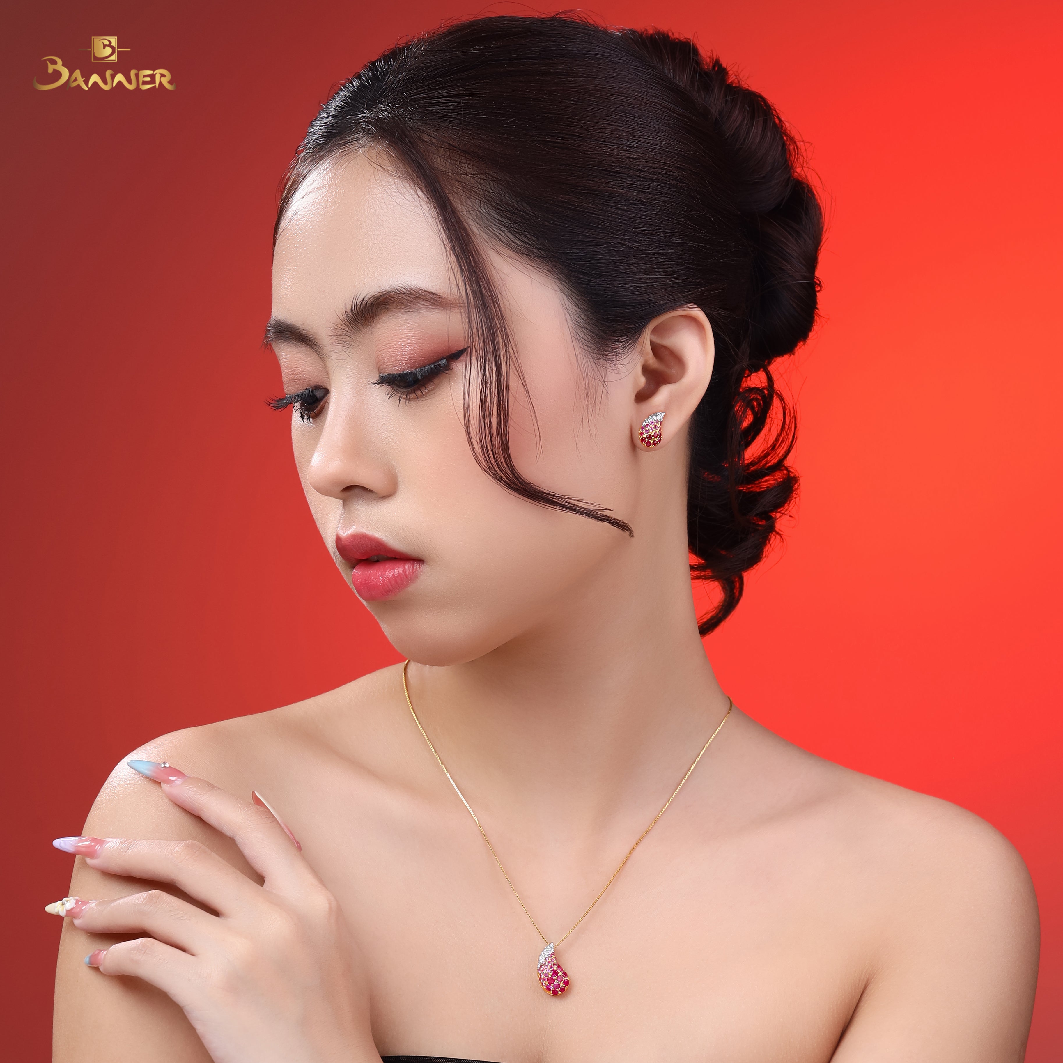 Ruby,Pink Sapphire and Diamond Drop Set