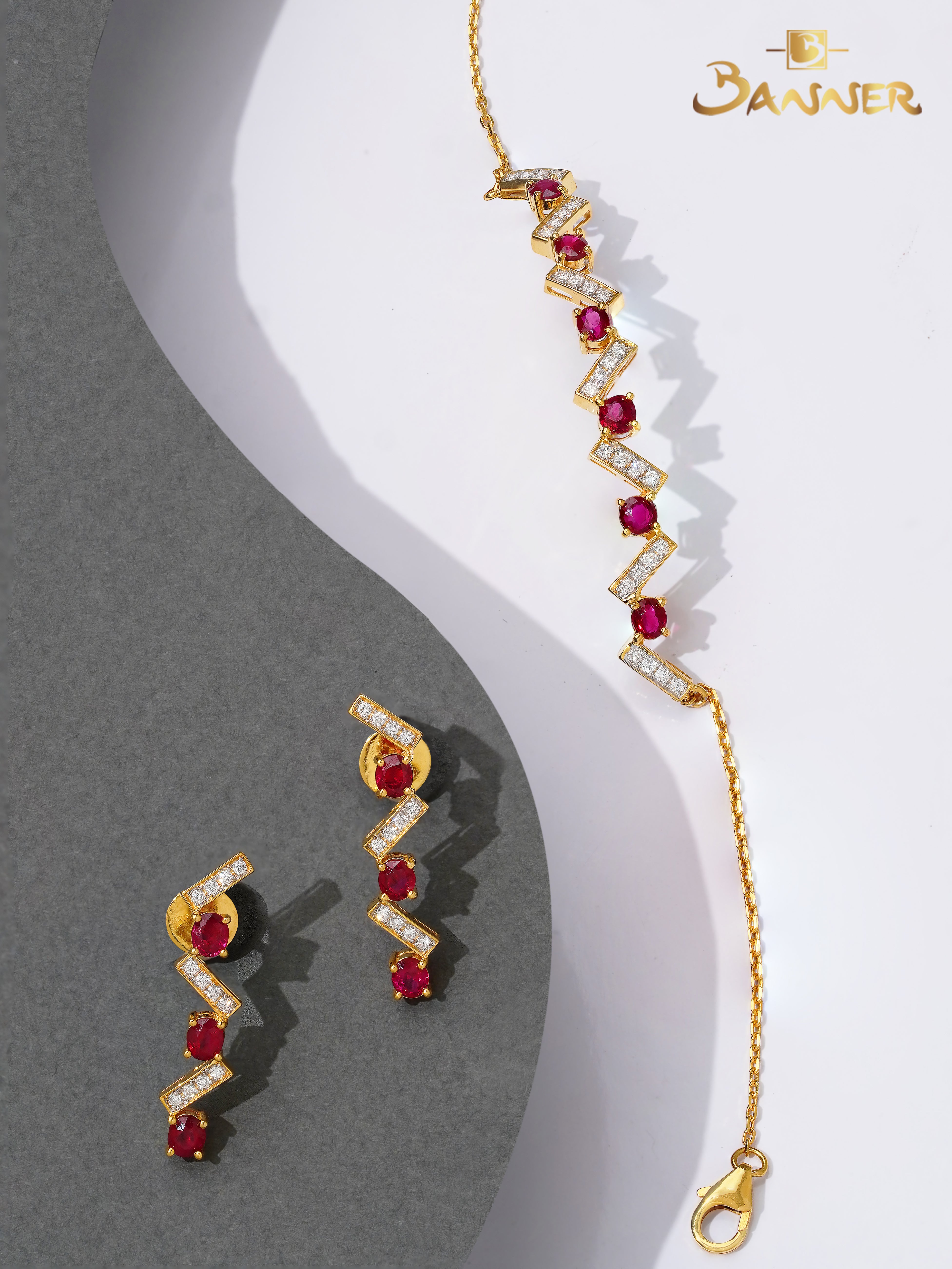 Ruby and Diamond Zig-zag Set