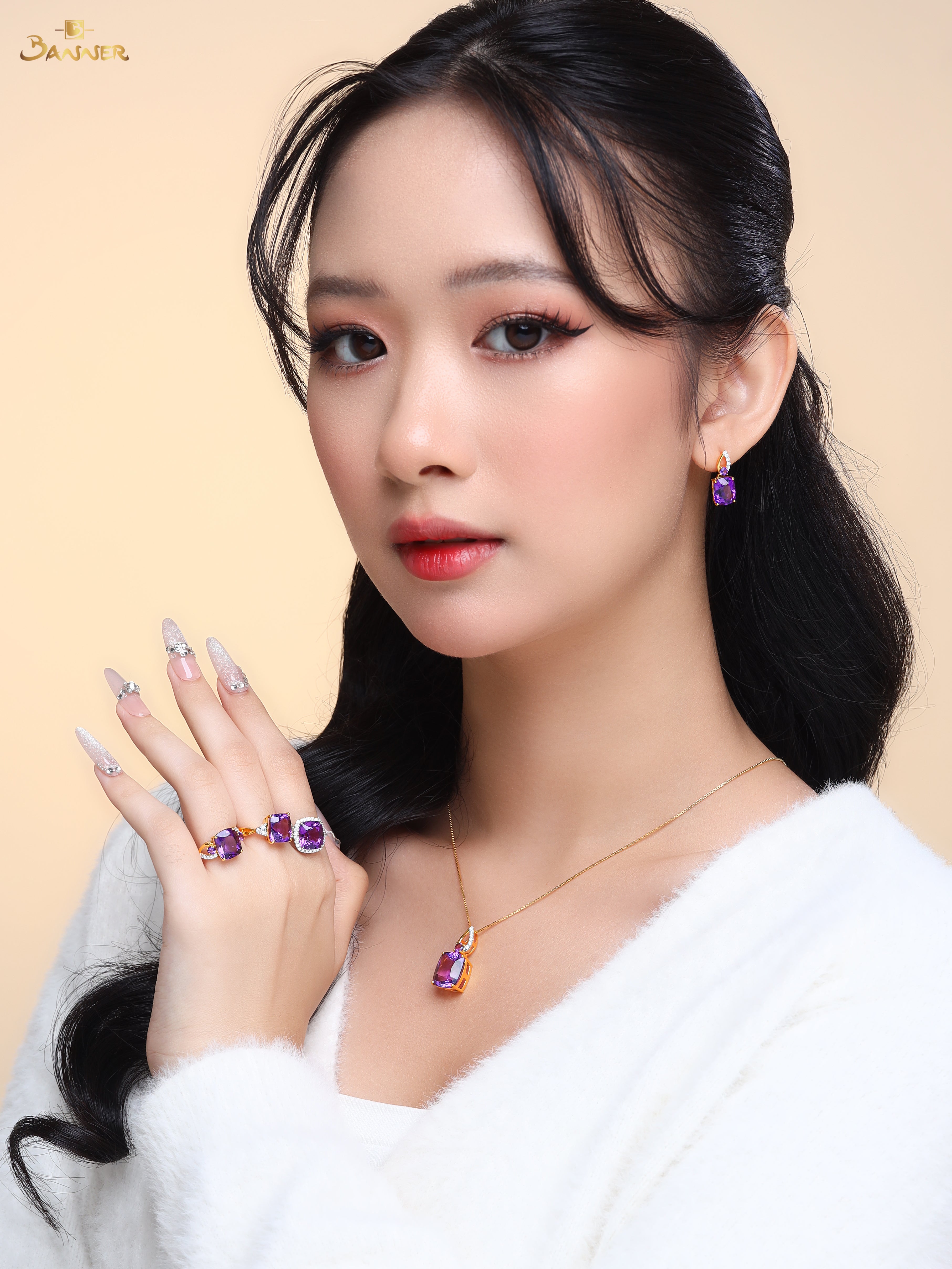 Amethyst and Diamond Drop Set