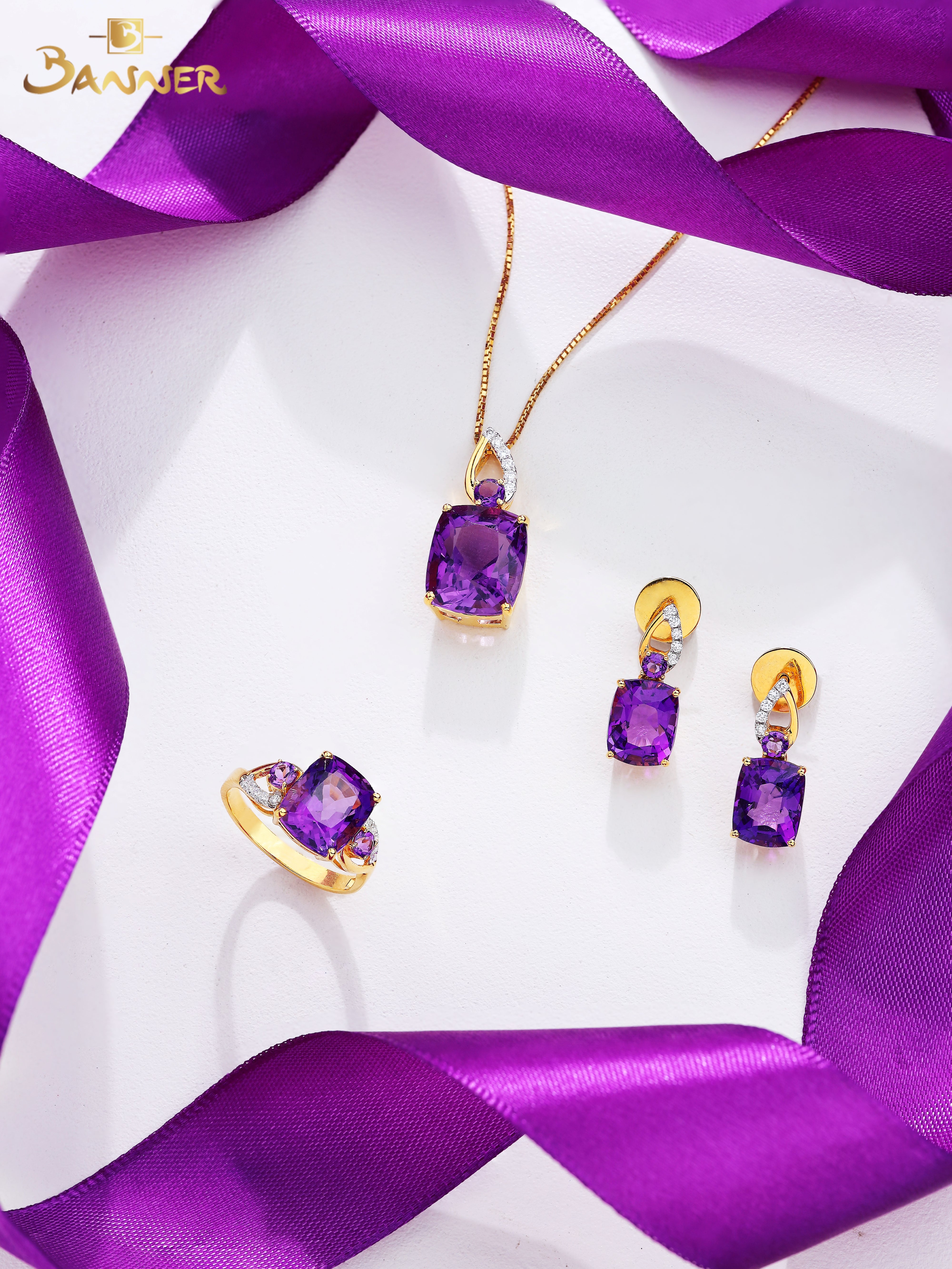 Amethyst and Diamond Drop Set