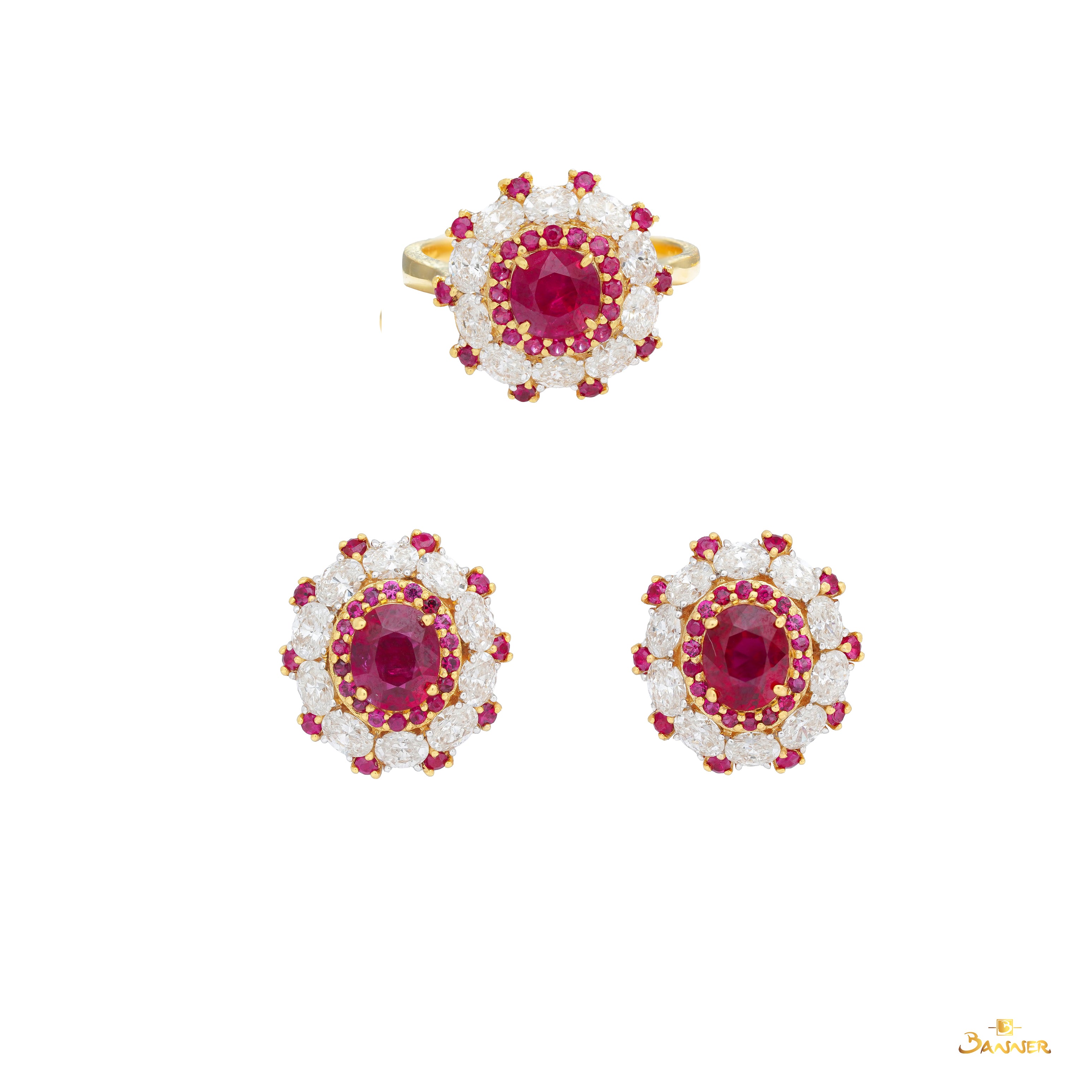 Ruby and Oval Diamond Halo Set