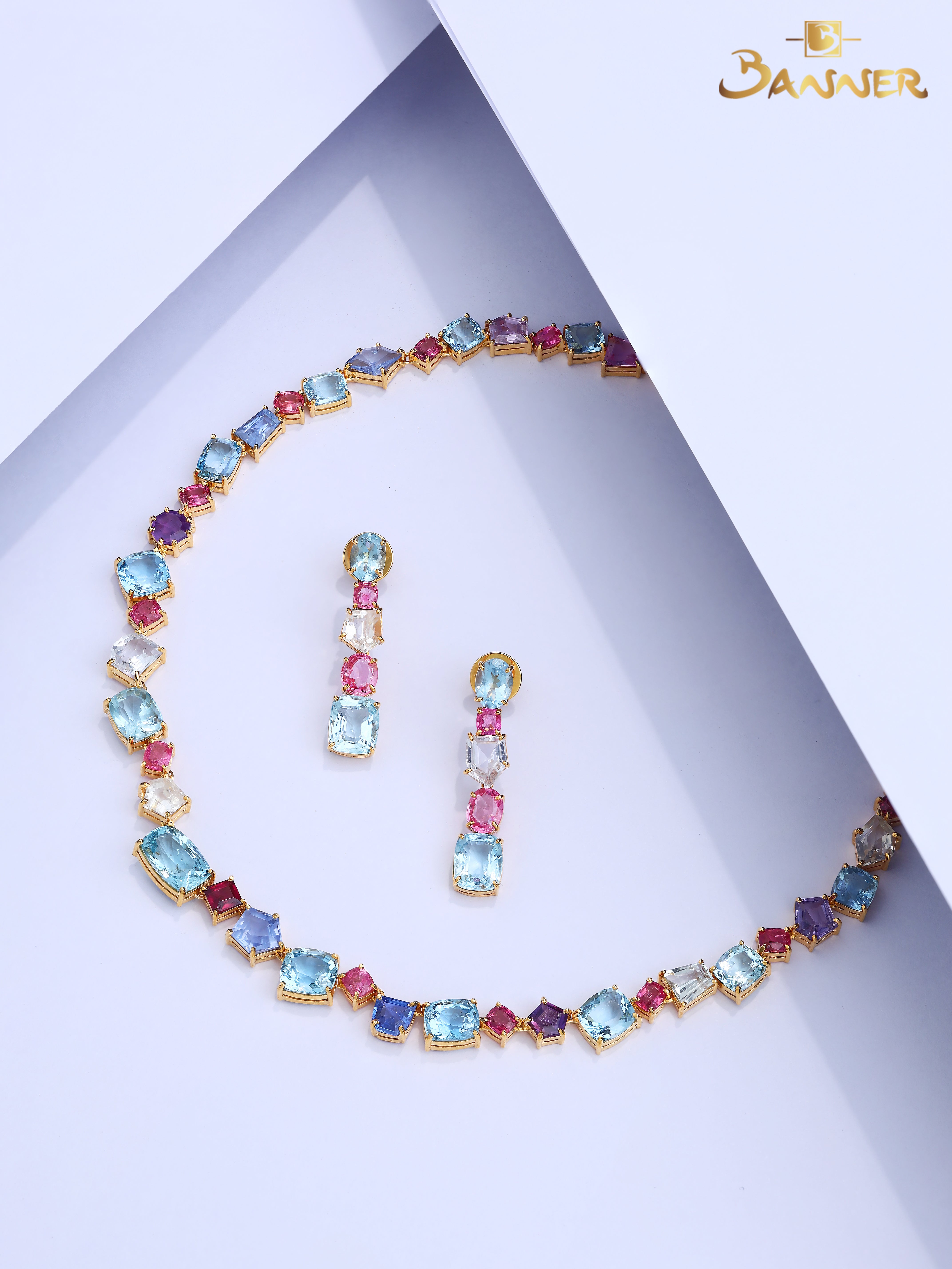 Aquamarine , Pink Spinel and Multi-Colored Sapphire Tennis Set