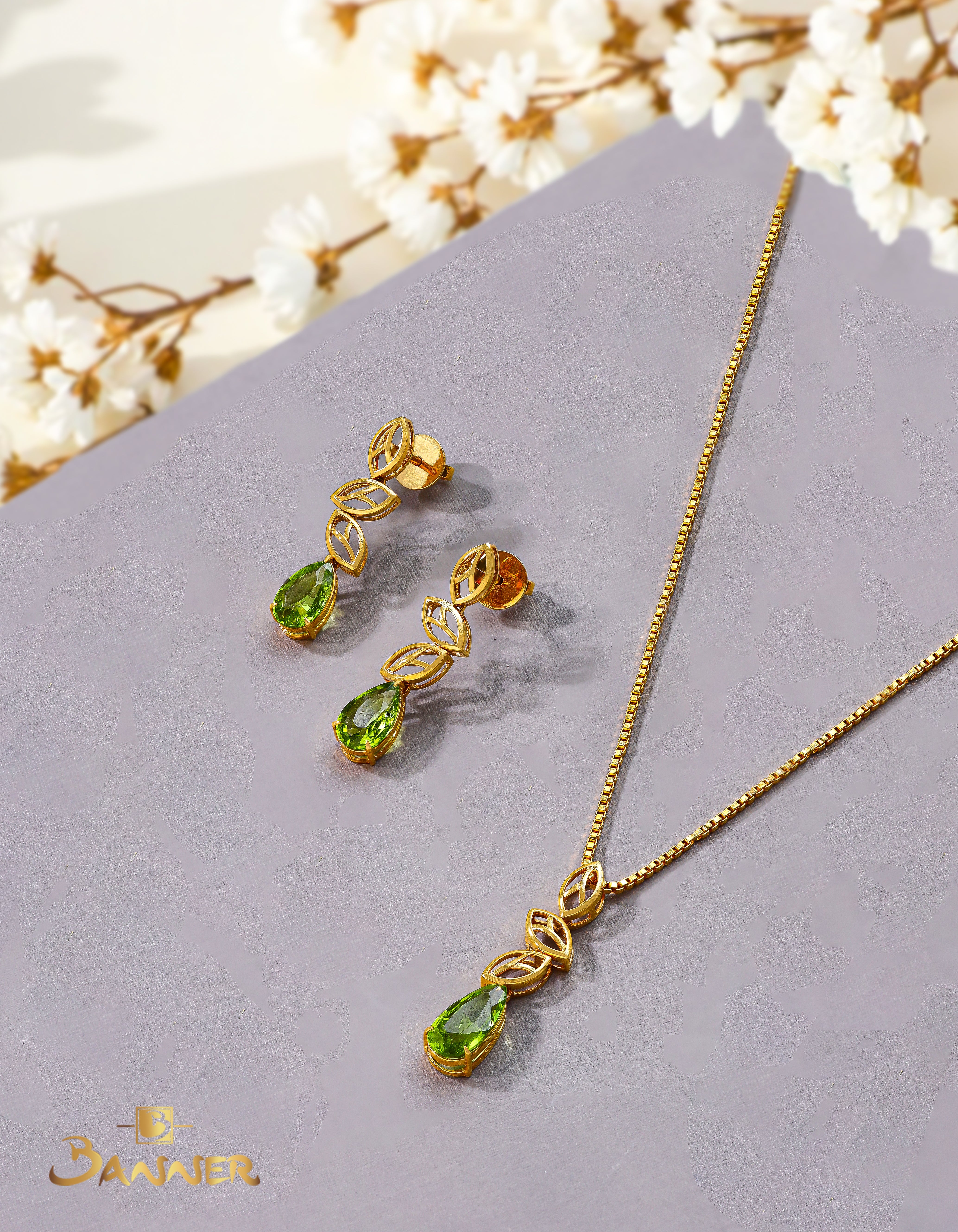 Peridot Leaf Shape Dangle Set