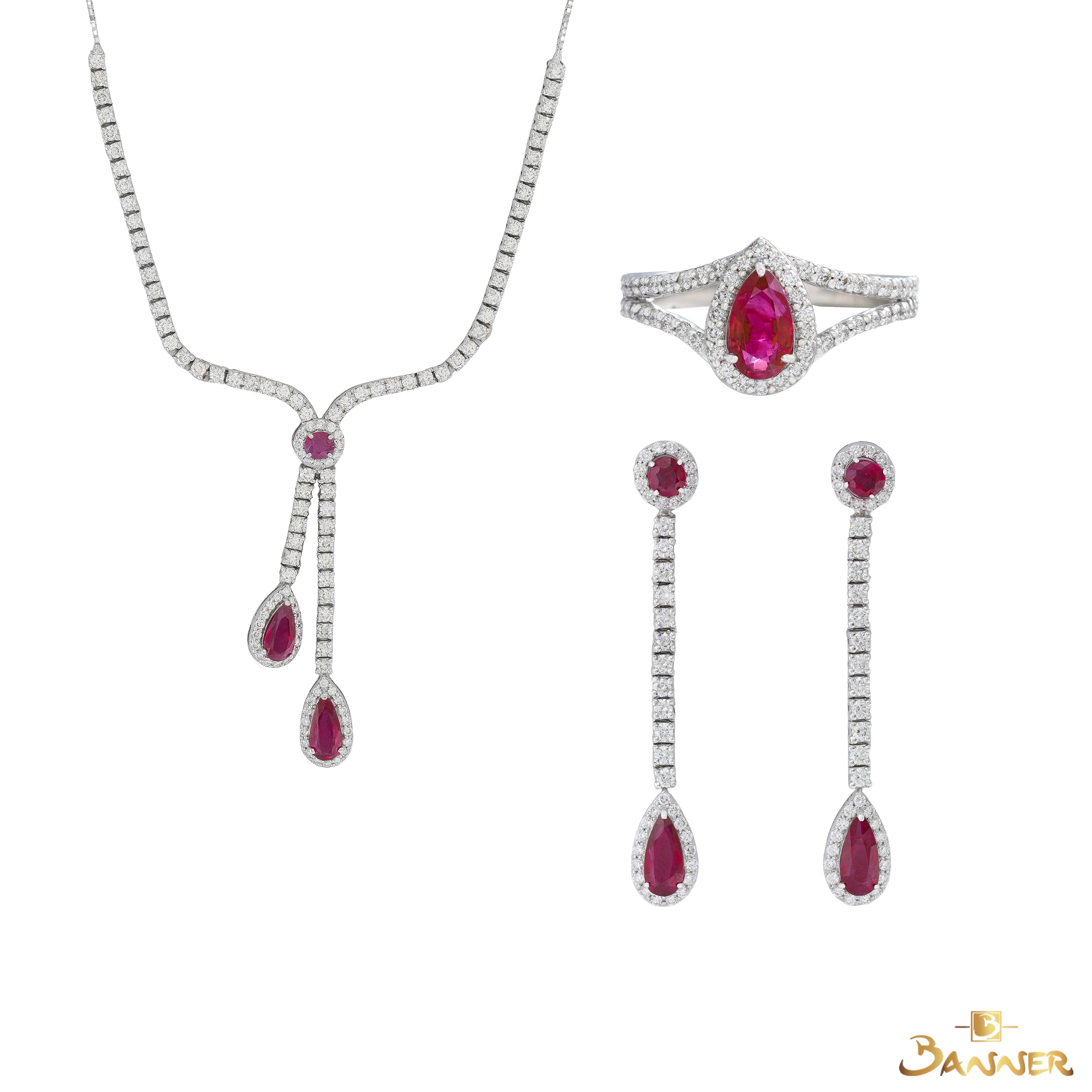 Ruby and Diamond Rain-drop Lariat Set