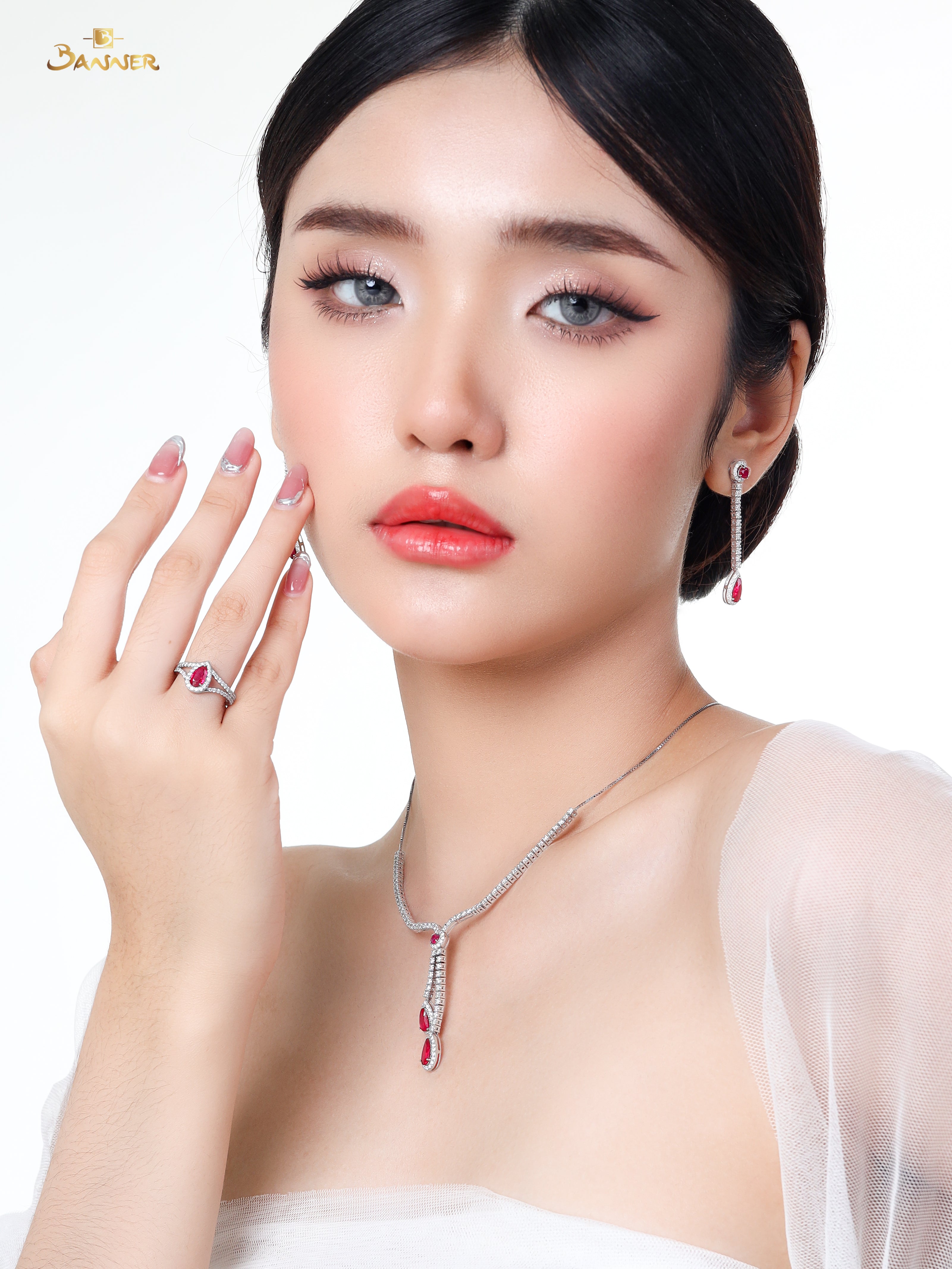 Ruby and Diamond Rain-drop Lariat Set