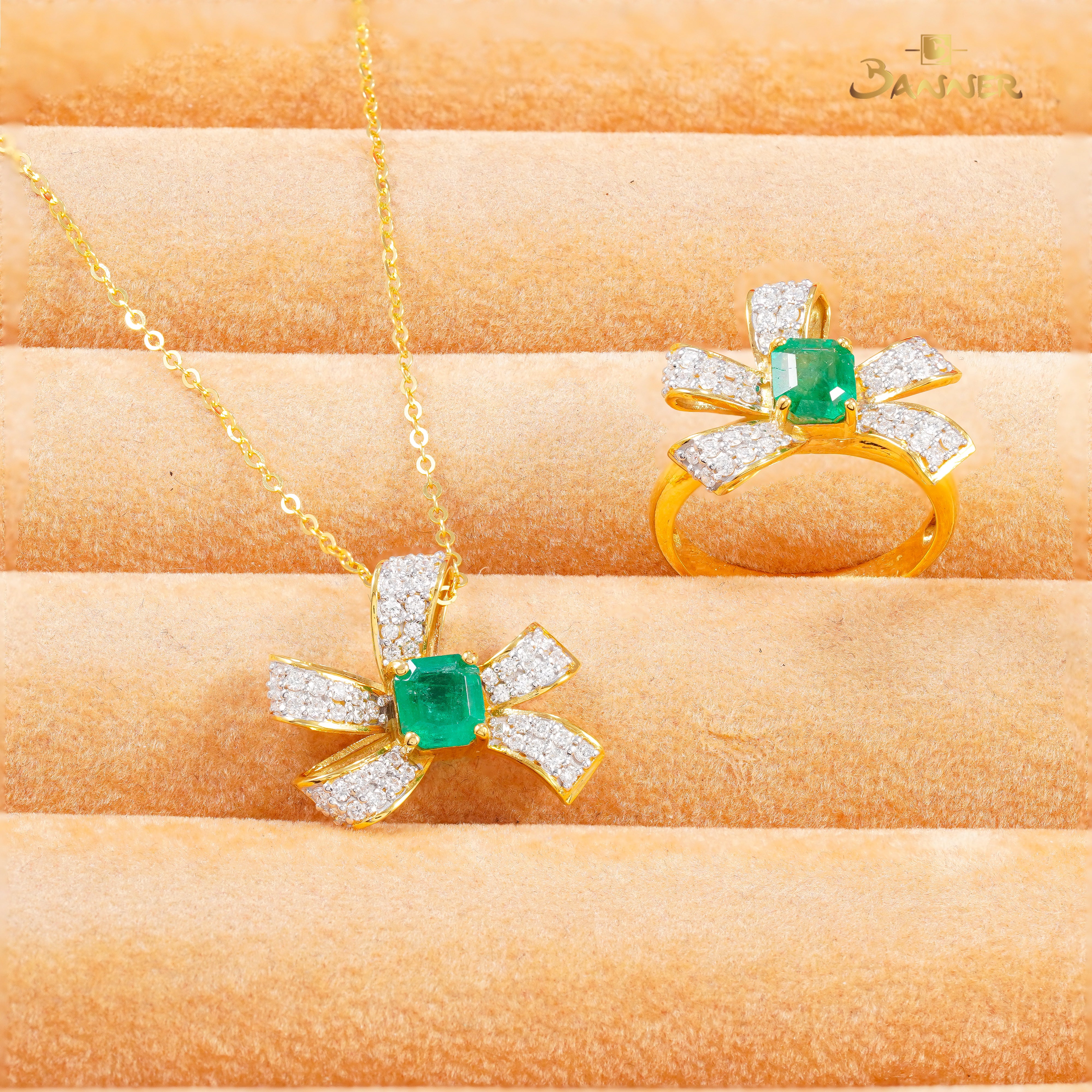 Columbia Emerald and Diamond Bow Set