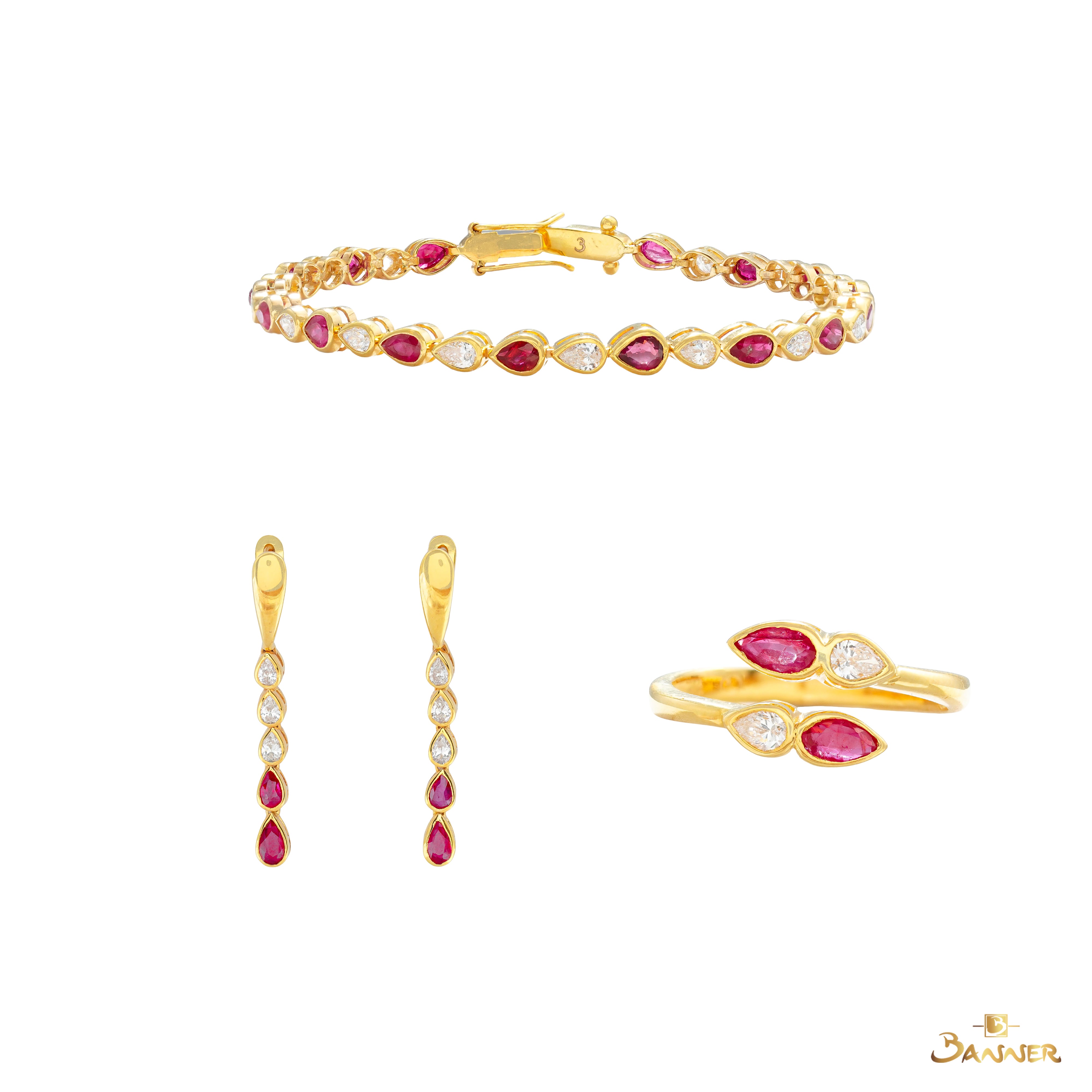 Ruby and Diamond Pear Bezel Set