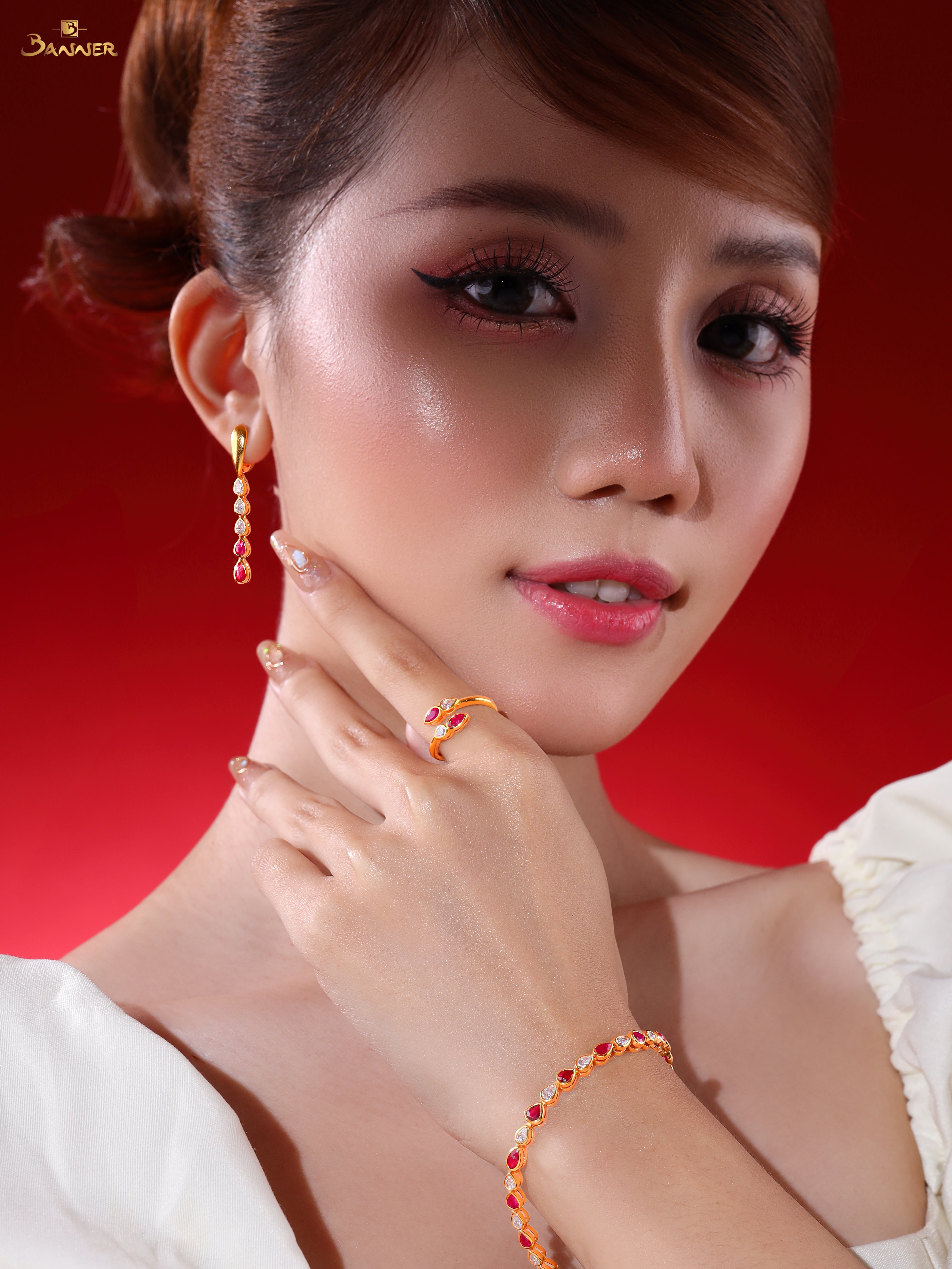 Ruby and Diamond Pear Bezel Set