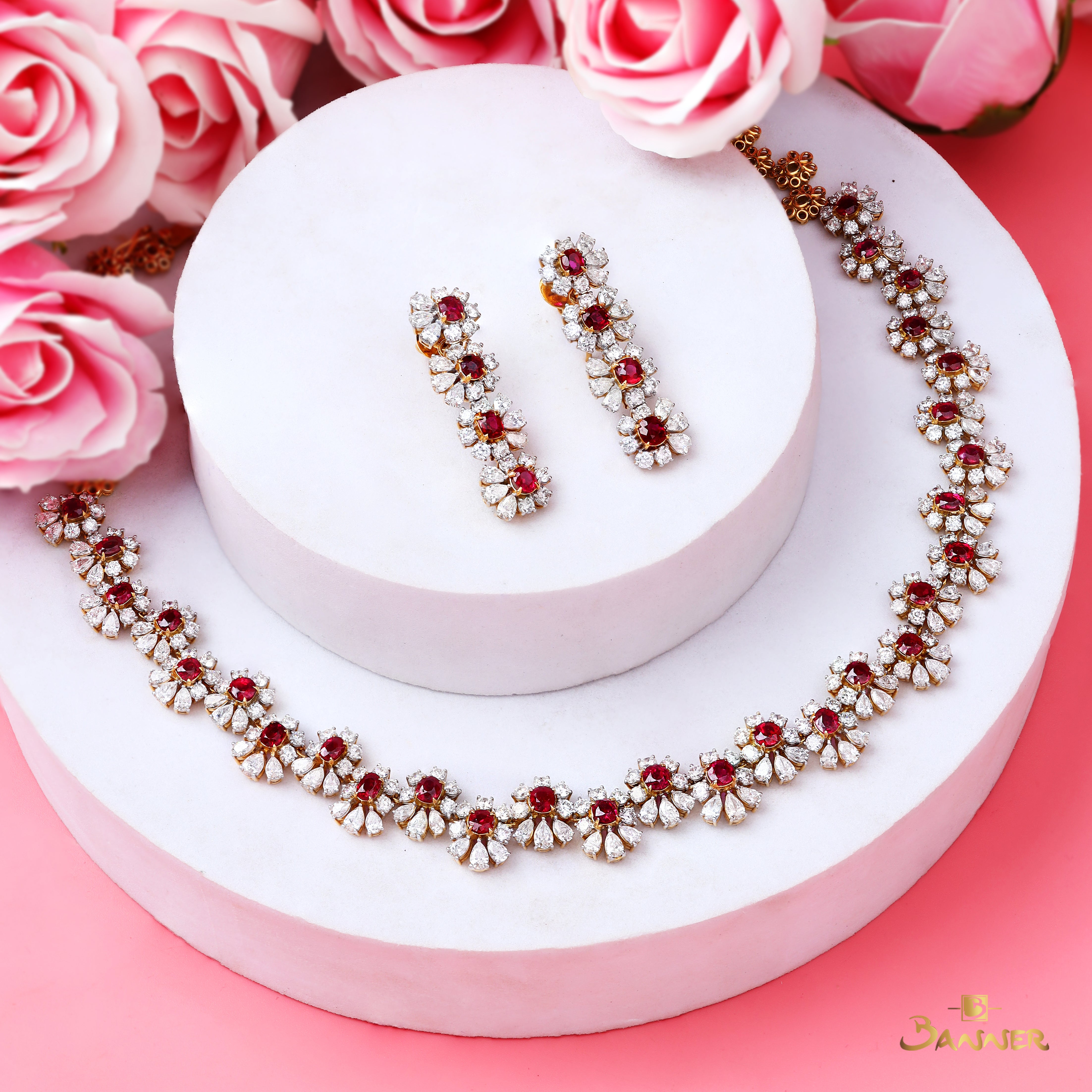 Ruby and Diamond Floral Set