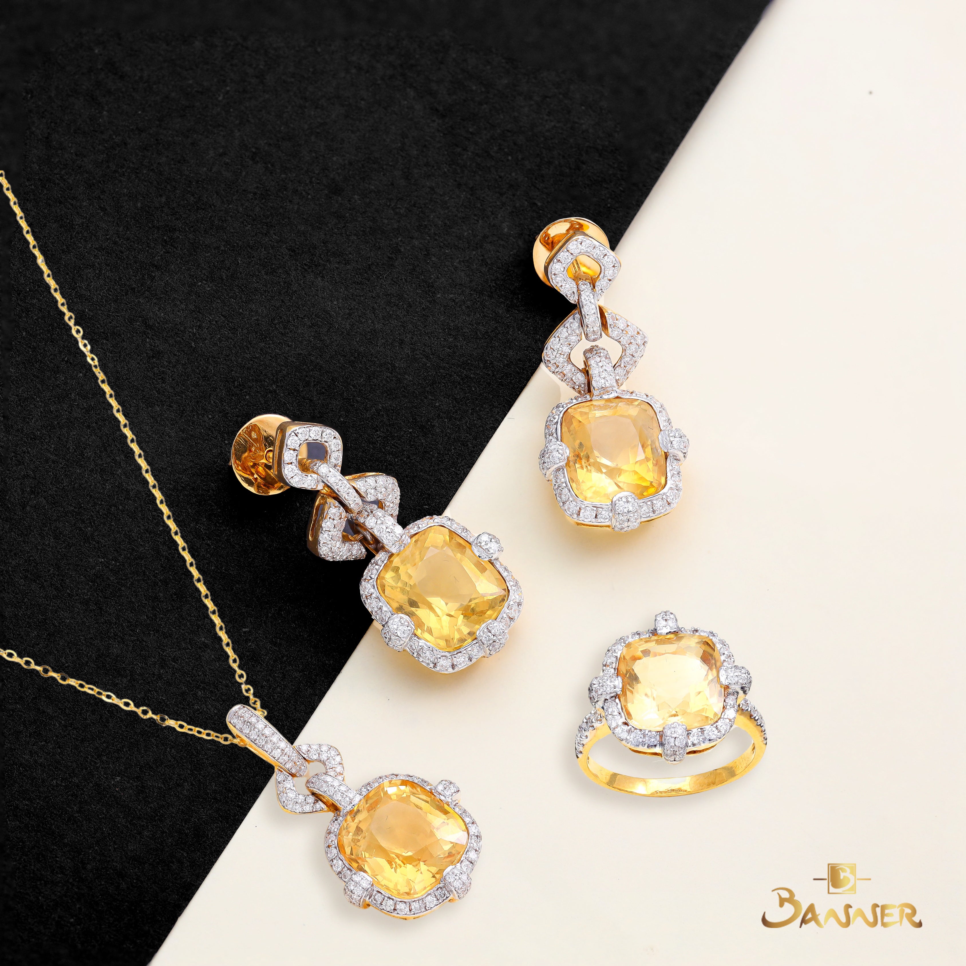 Citrine and Diamond Linked Halo Set