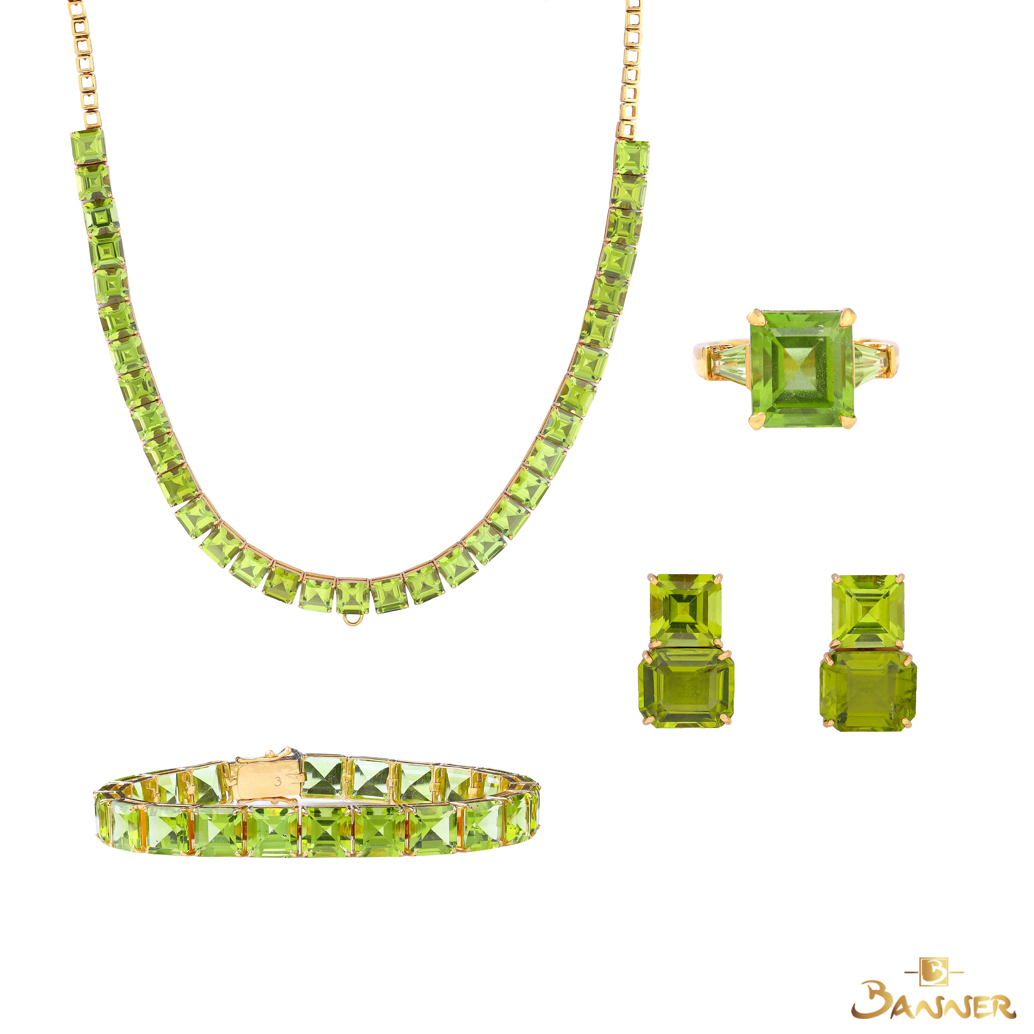 Emerald-cut Peridot Tennis Set