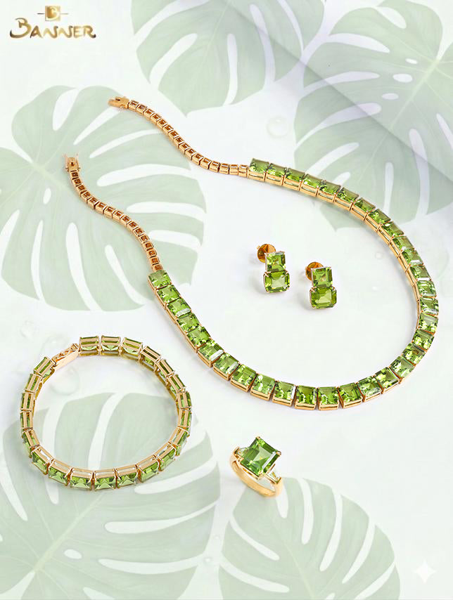 Emerald-cut Peridot Tennis Set