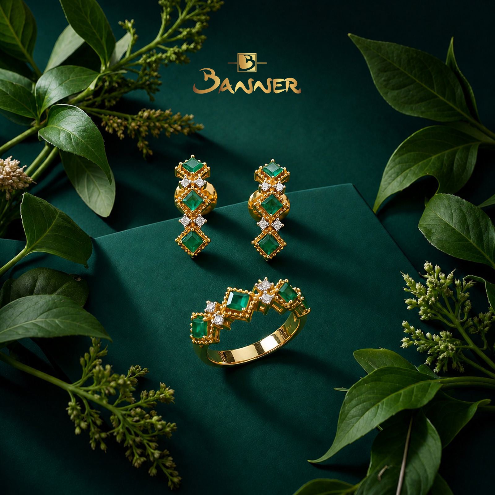 Emerald and Diamond Zinnia Set