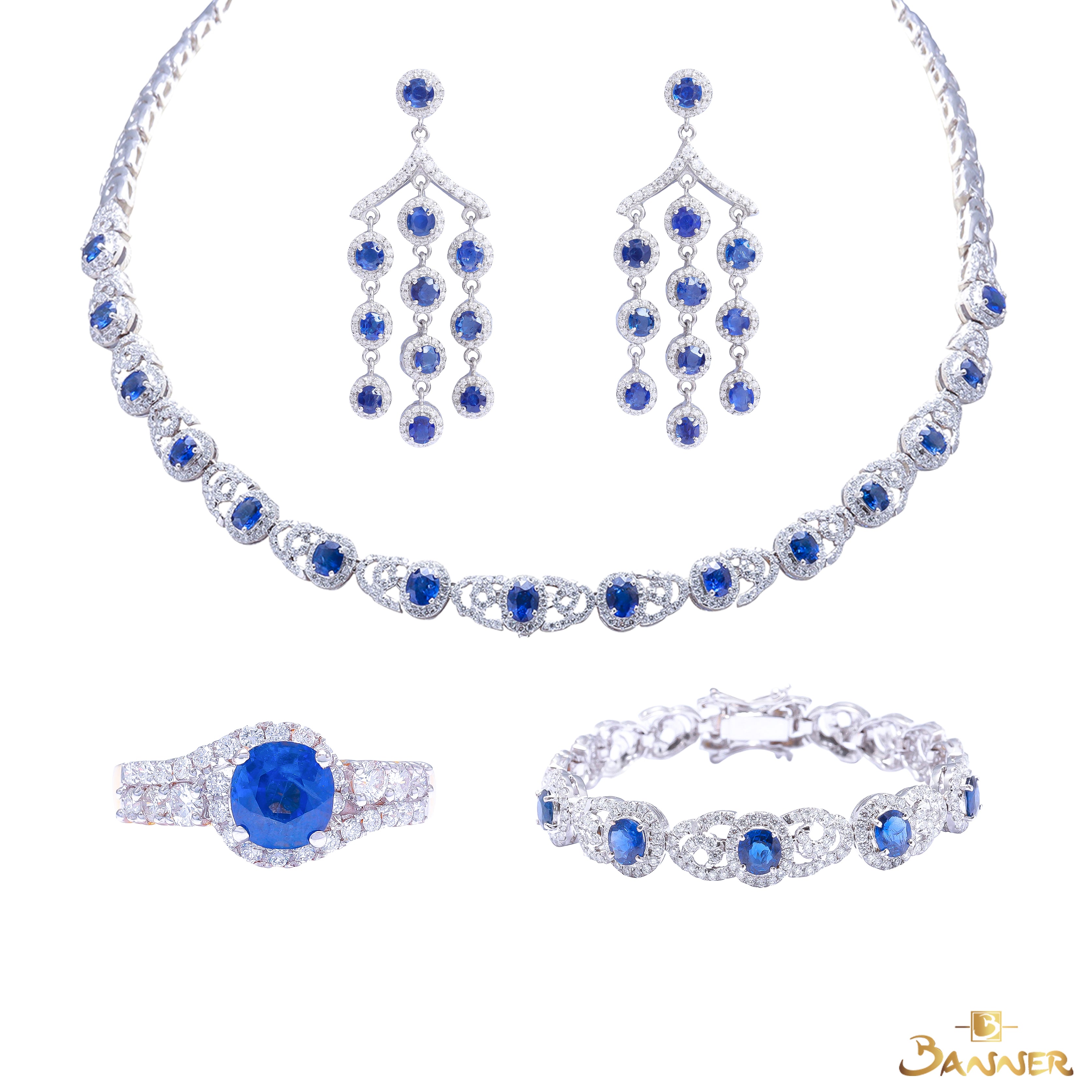Sapphire and Diamond Halo Set