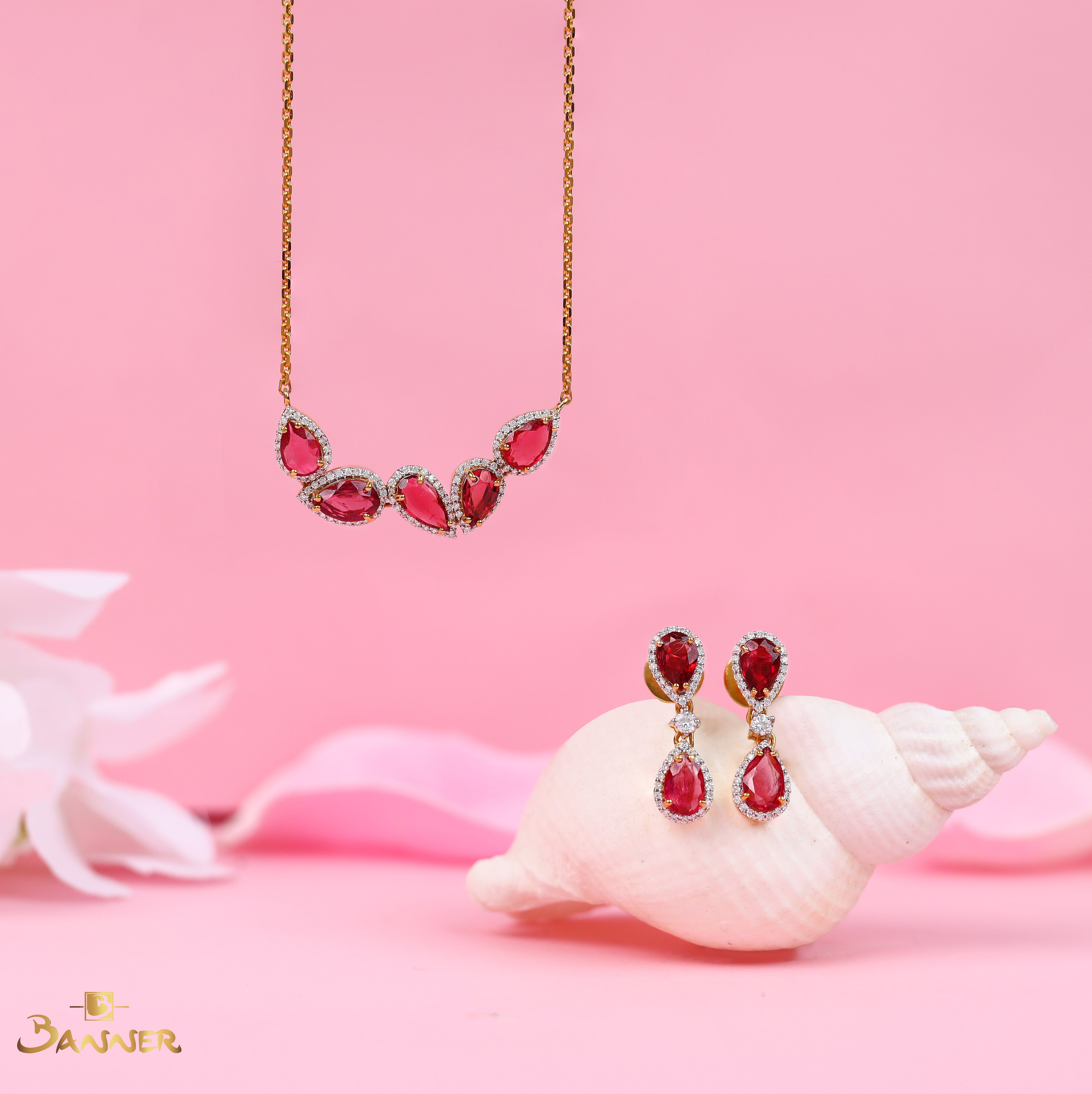 Spinel and Diamond Halo Drop Set
