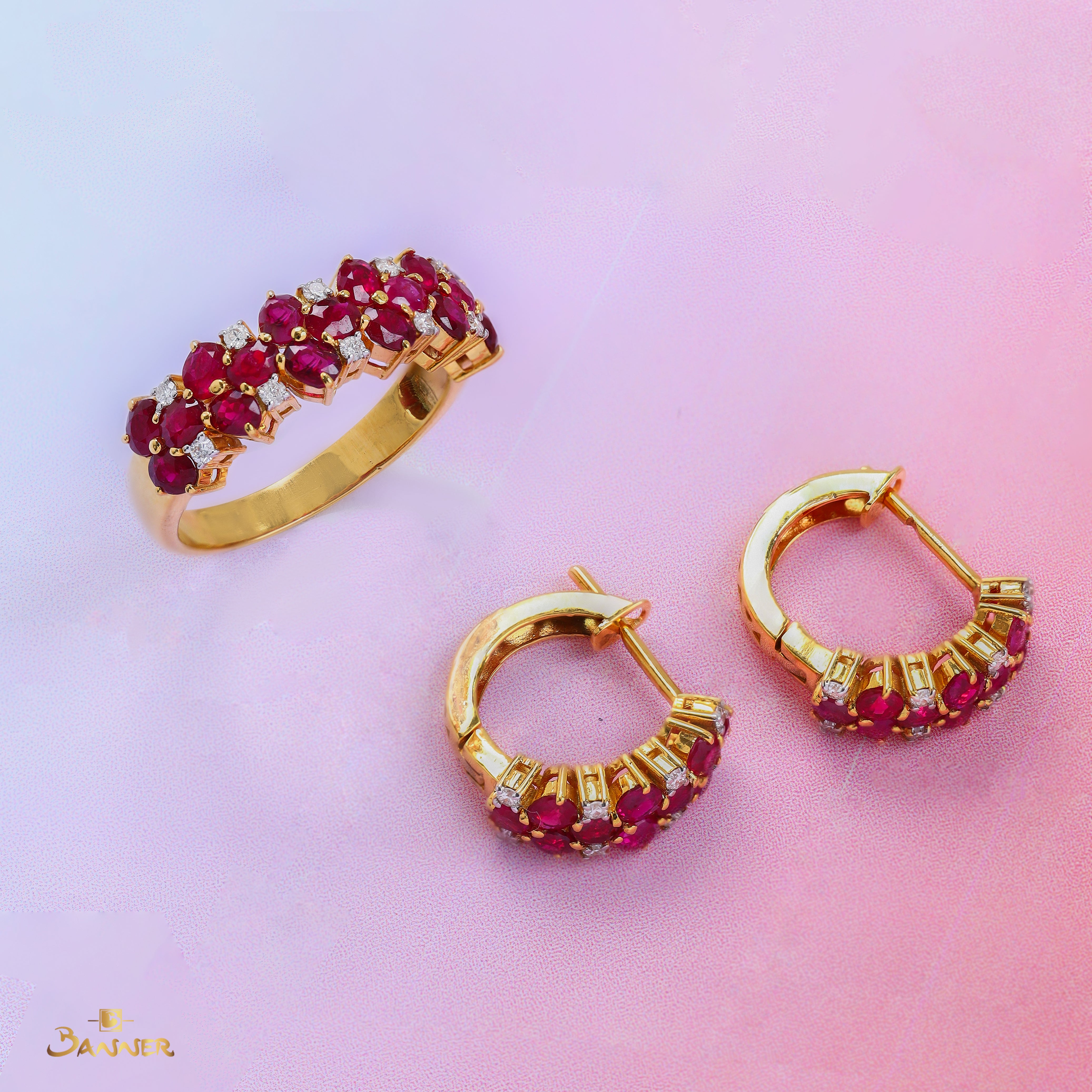 Ruby and Diamond Pave Set
