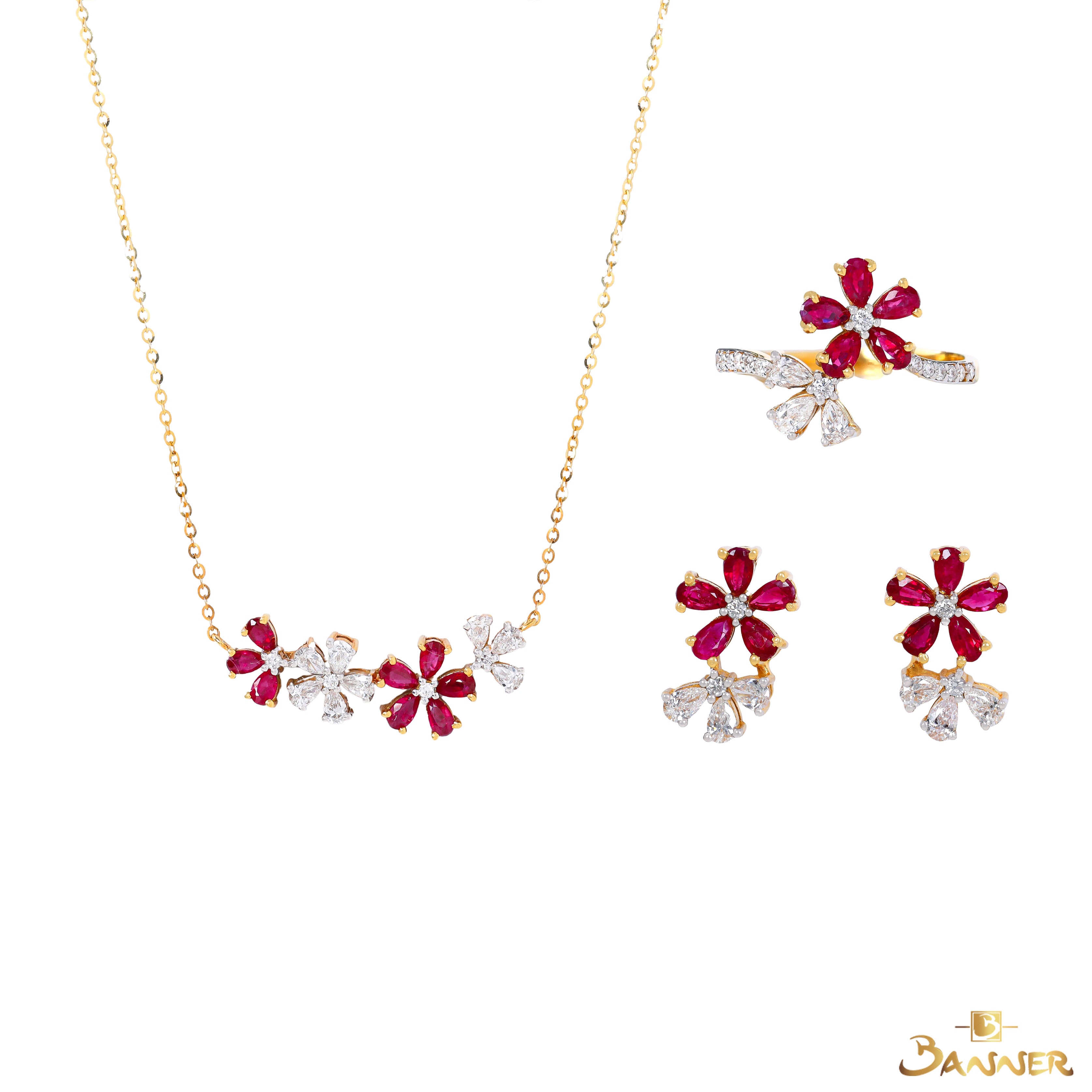 Ruby and Diamond Floral Set